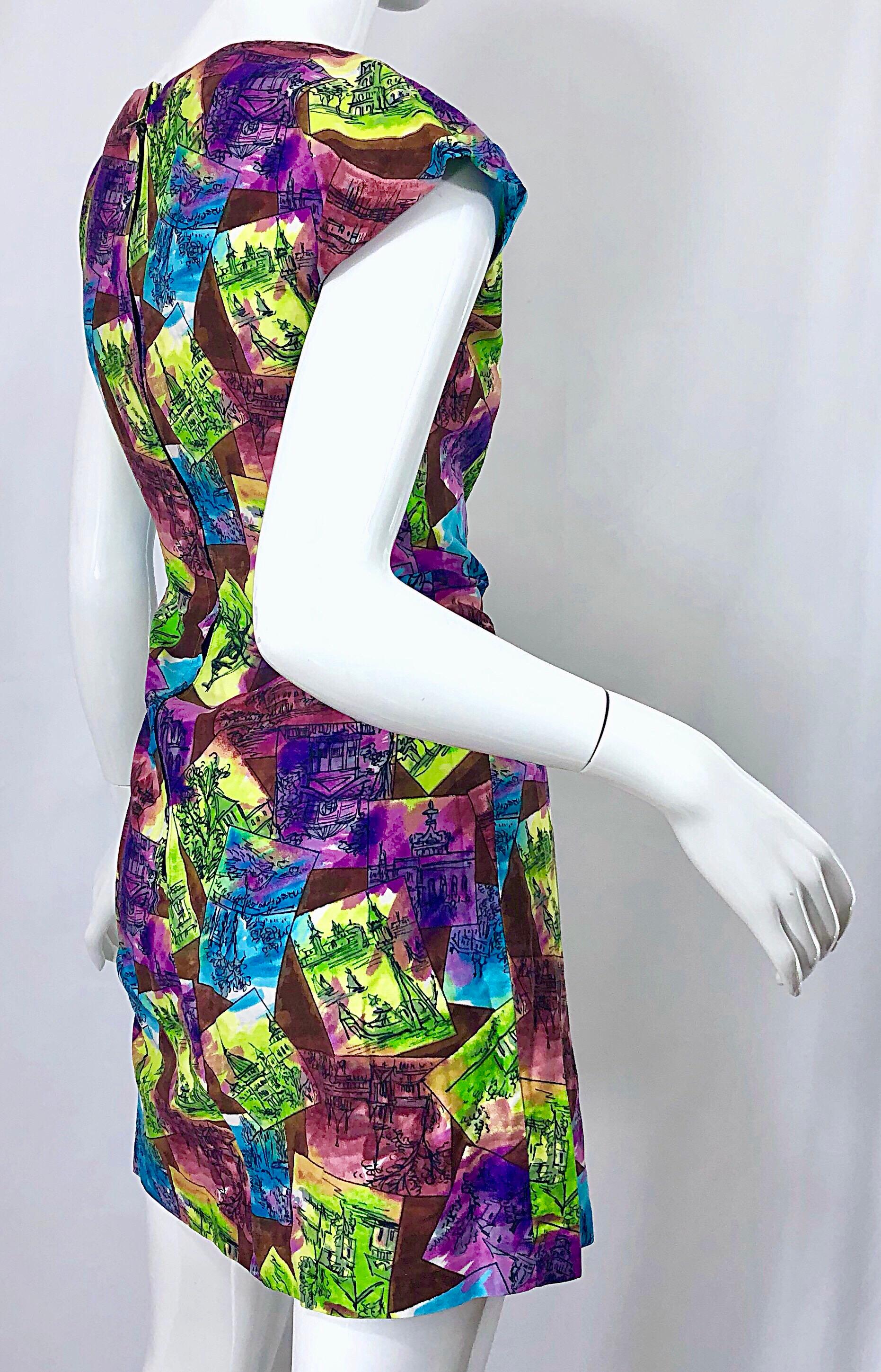 1990s Colorful Postcards Souvenir Novelty Print Vintage 90s Mini Dress For Sale 2