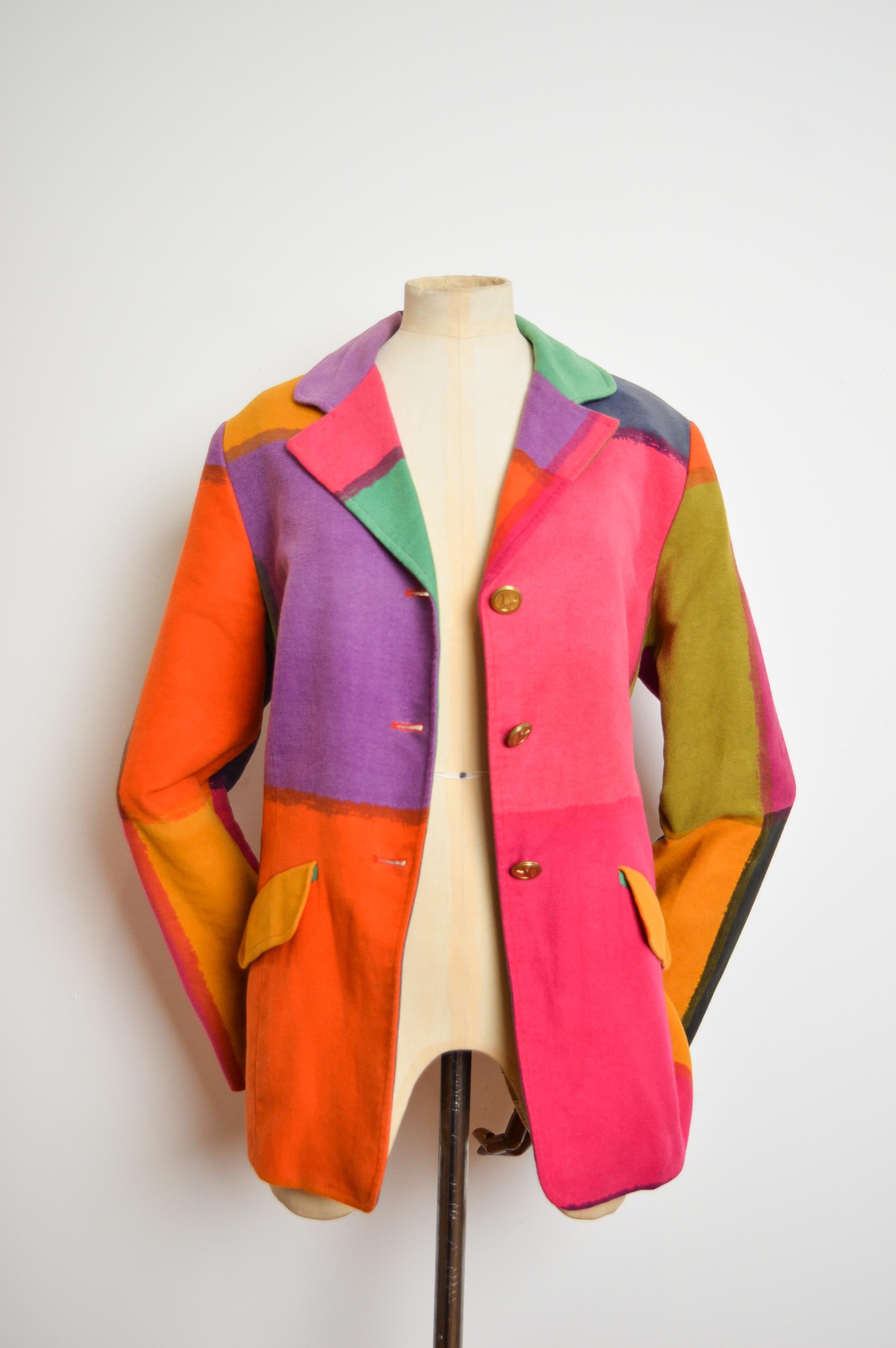 1990's Colourful Cheap & Chic Franco Moschino Blazer Vintage Rainbow Jacket For Sale 6