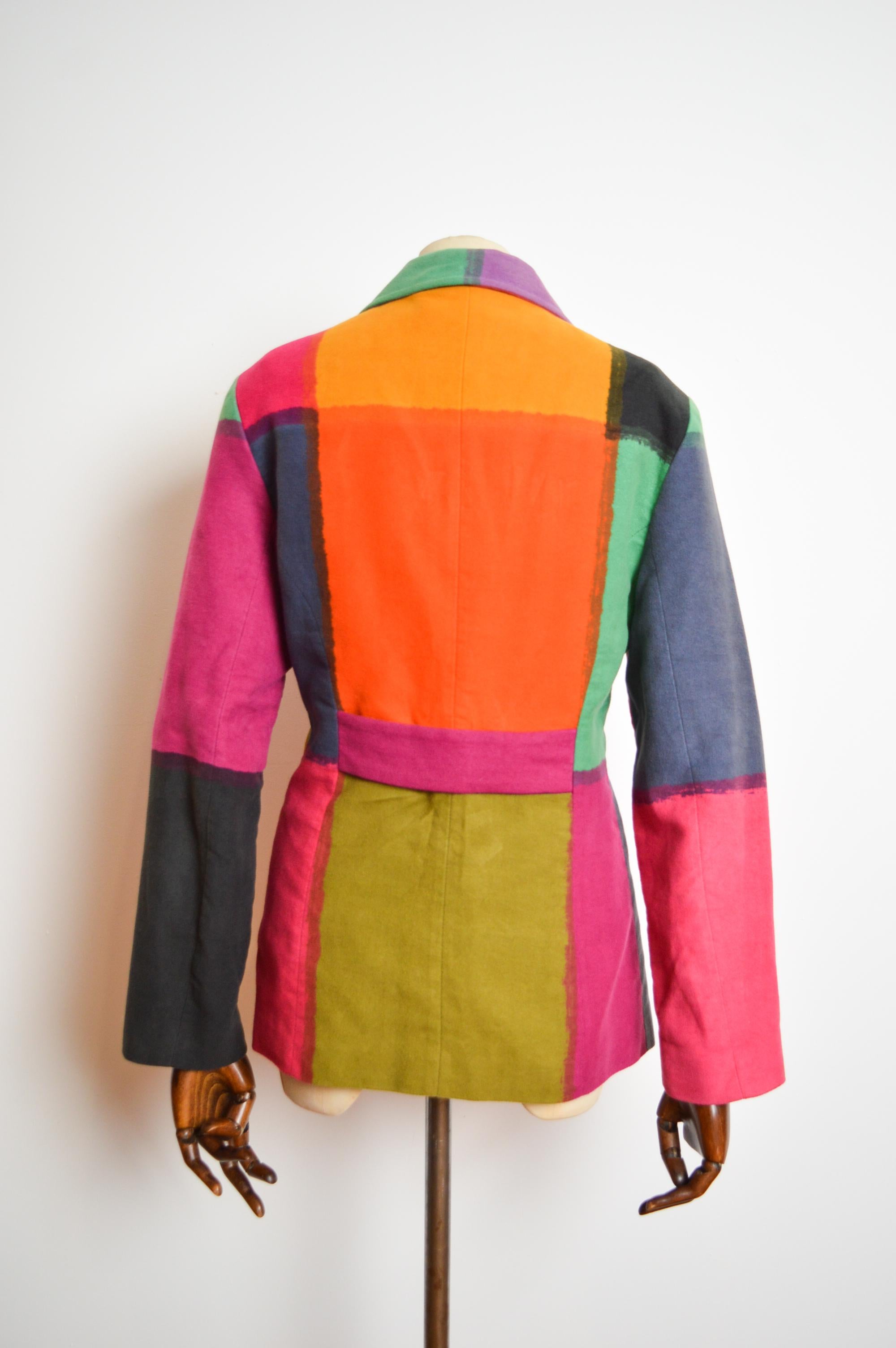 1990's Colourful Cheap & Chic Franco Moschino Blazer Vintage Rainbow Jacket For Sale 8