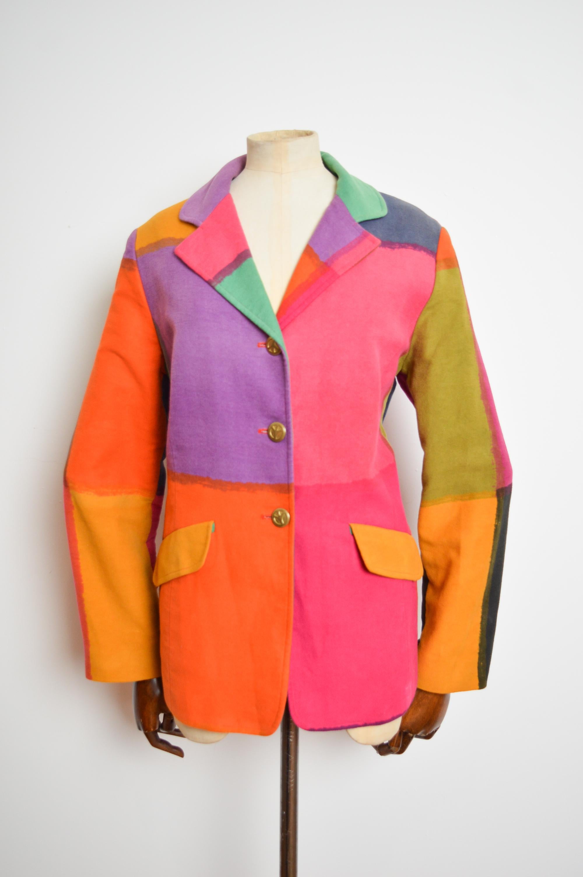 Orange 1990's Colourful Cheap & Chic Franco Moschino Blazer Vintage Rainbow Jacket For Sale