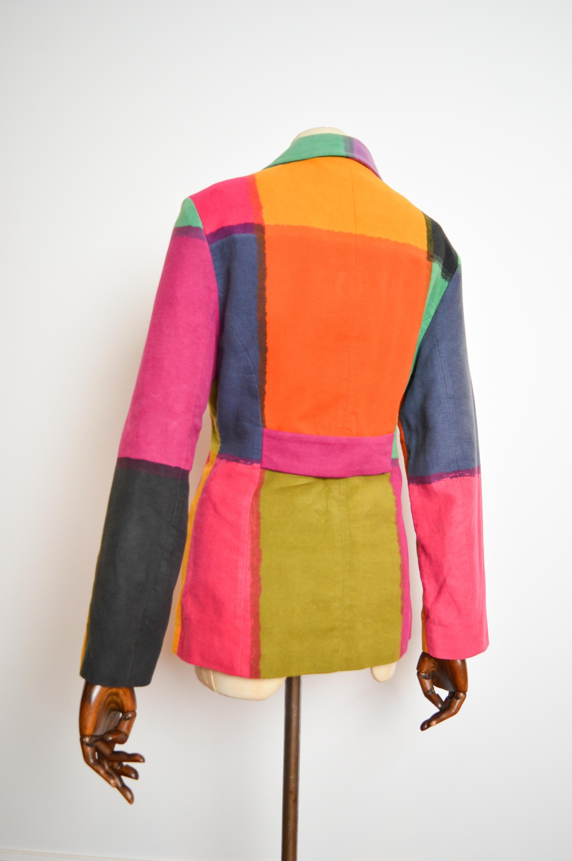 Women's or Men's 1990's Colourful Cheap & Chic Franco Moschino Blazer Vintage Rainbow Jacket For Sale