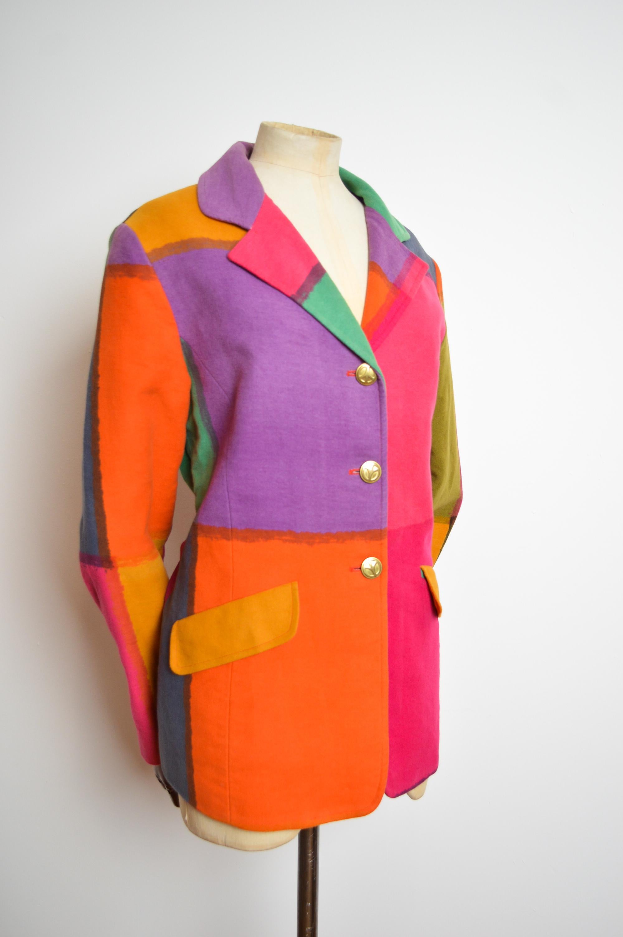 1990's Colourful Cheap & Chic Franco Moschino Blazer Vintage Rainbow Jacket For Sale 2