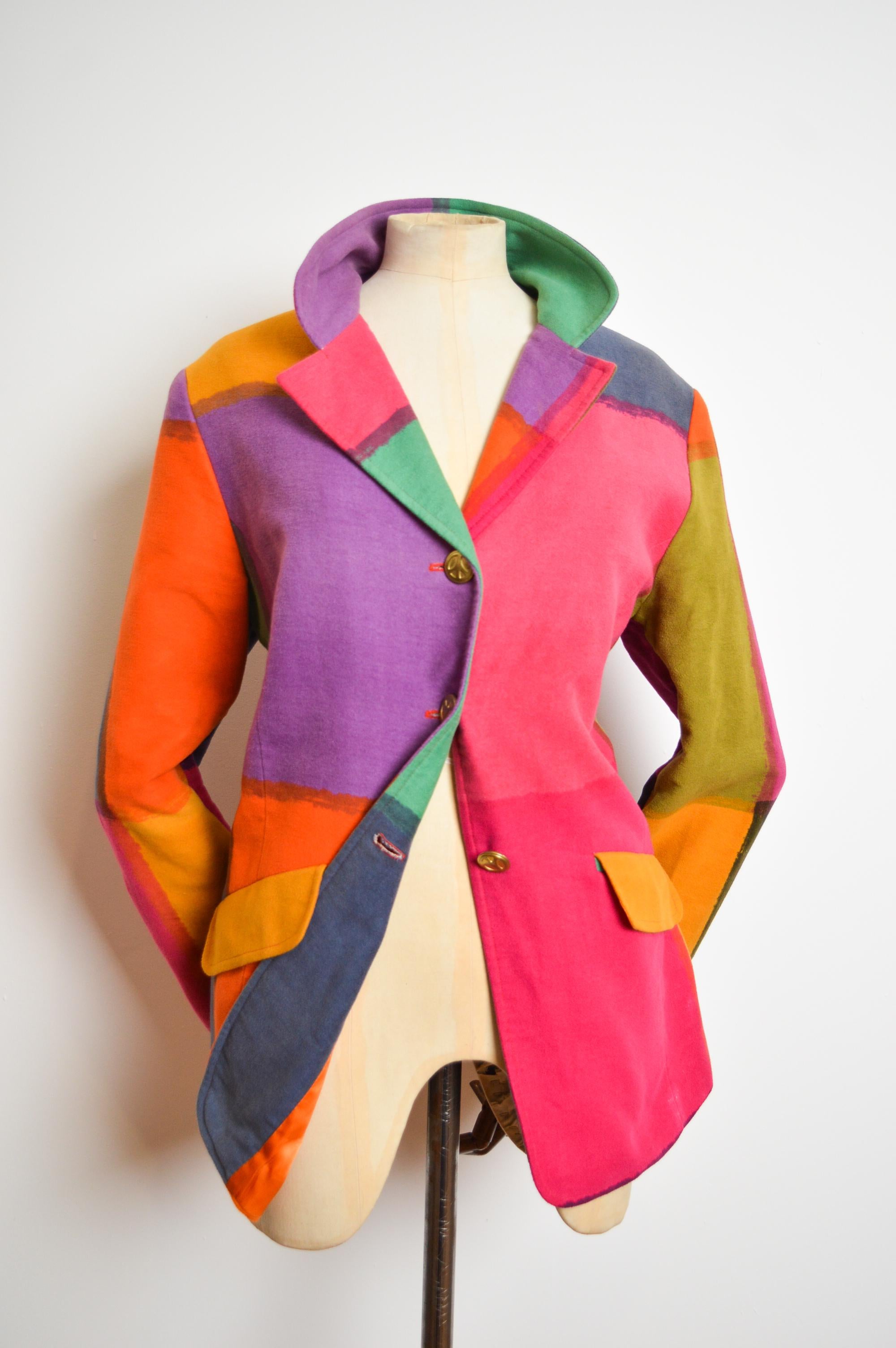 1990's Colourful Cheap & Chic Franco Moschino Blazer Vintage Rainbow Jacket For Sale 4