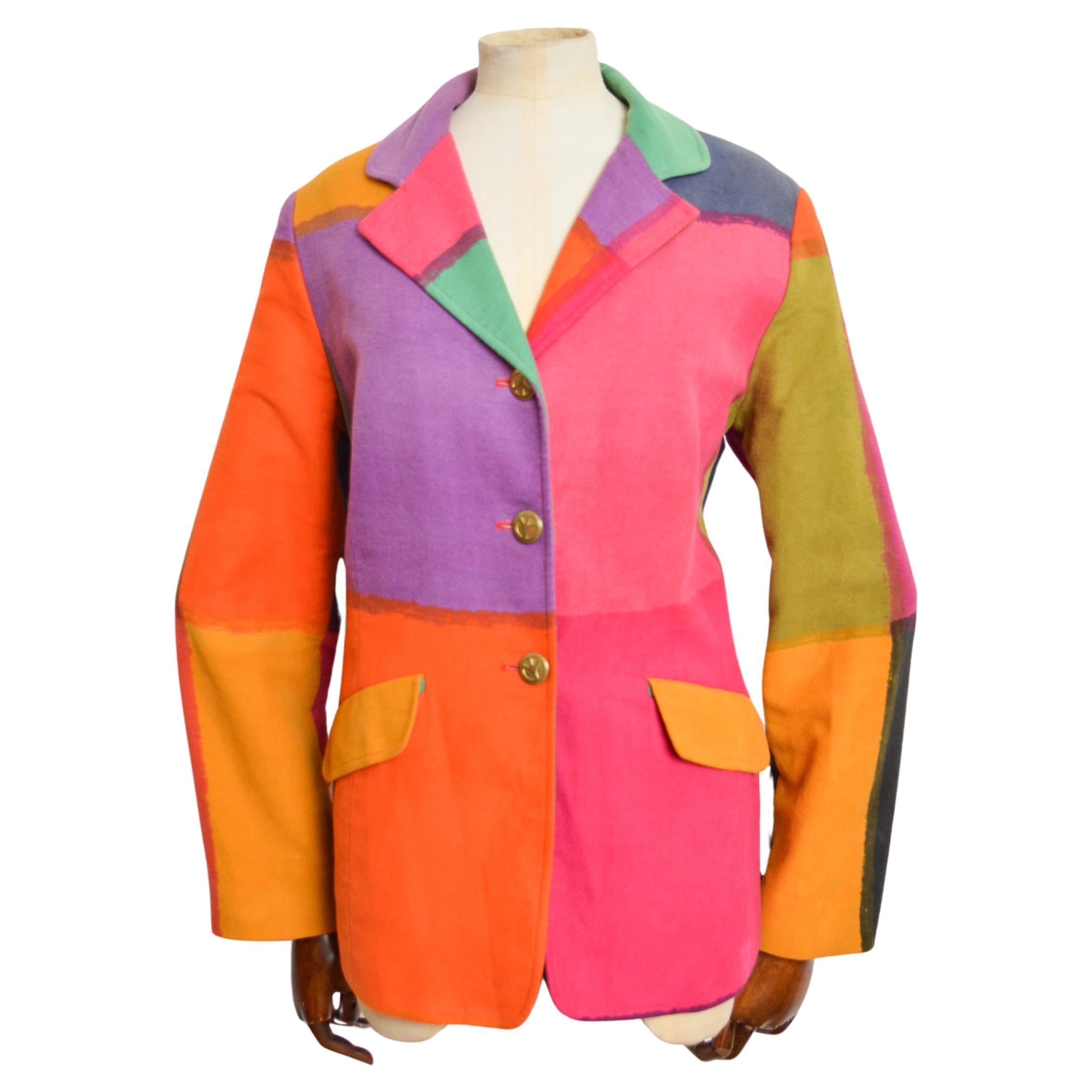 1990's Colourful Cheap & Chic Franco Moschino Blazer Vintage Rainbow Jacket For Sale