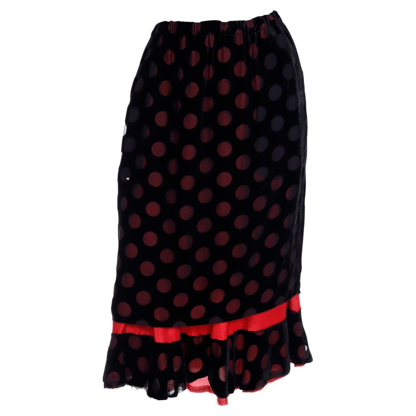 1990s Comme des Garcons Black and Red Polka Dot Layered Skirt For Sale