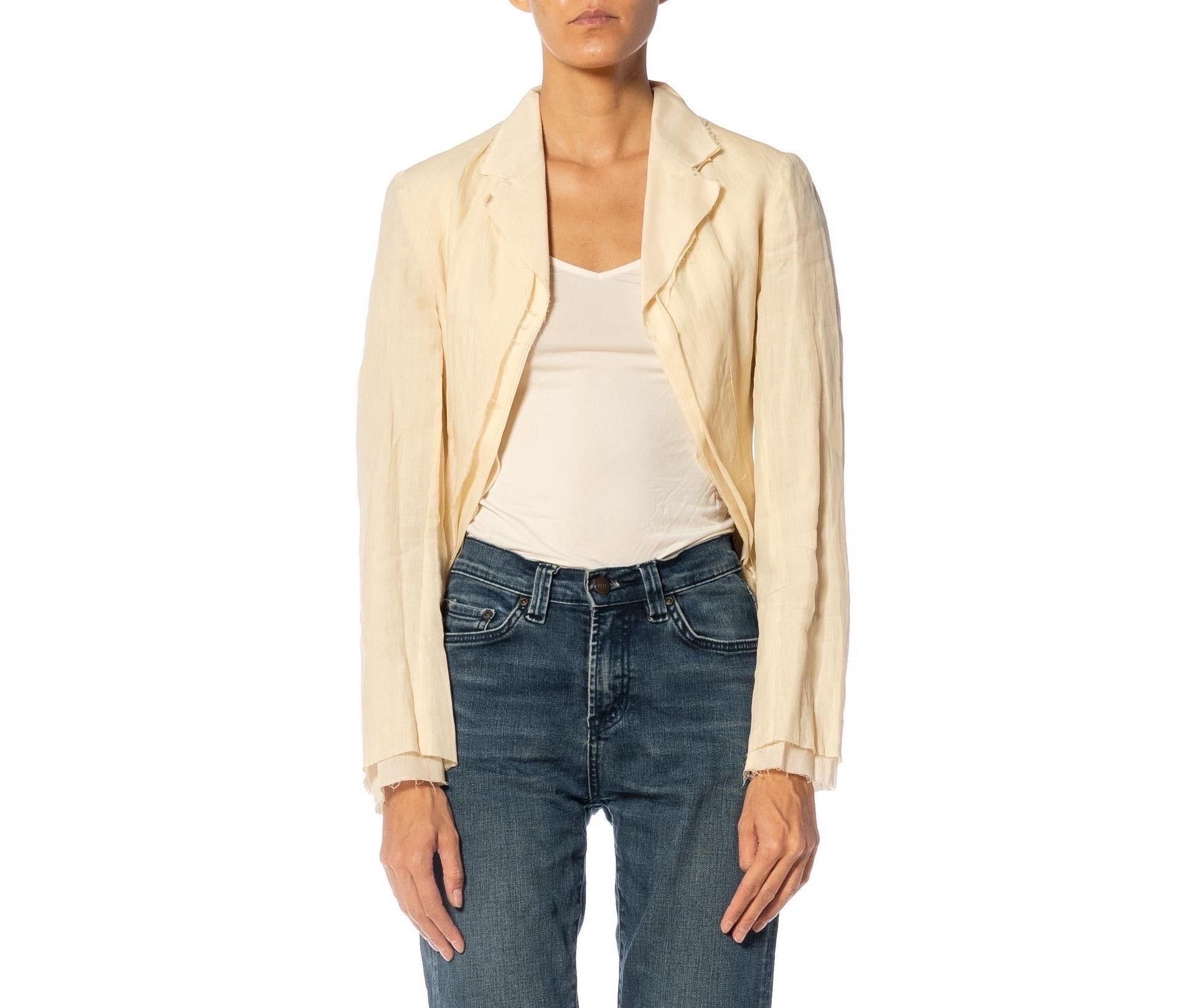 1990S COMME DES GARCONS Cream Ramie & Cotton Distressed Minimalist Jacket 1997 In Excellent Condition For Sale In New York, NY