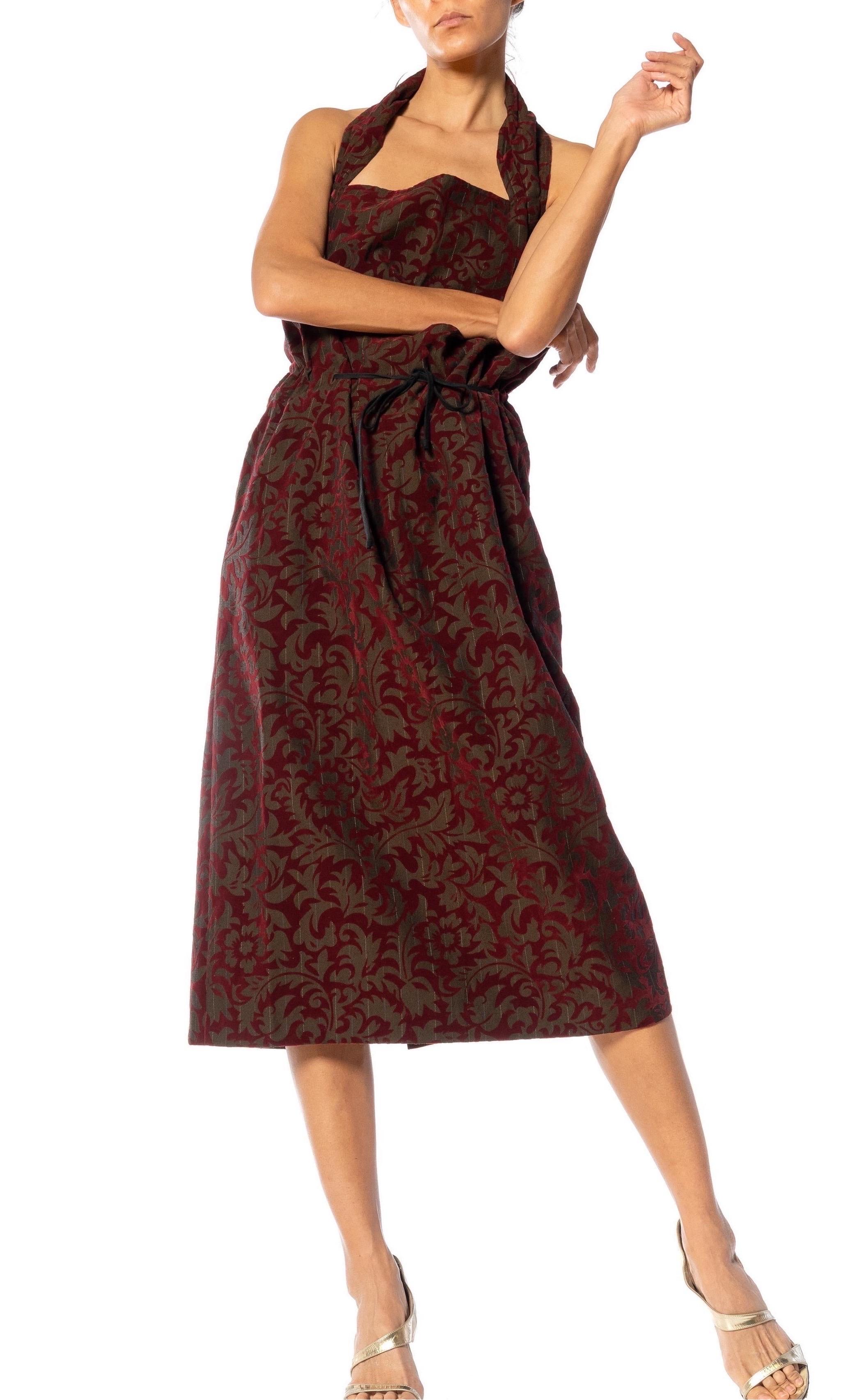 1990S COMME DES GARCONS Maroon & Brown Wool Flocked Velvet Skirt With Drawcord  For Sale 4