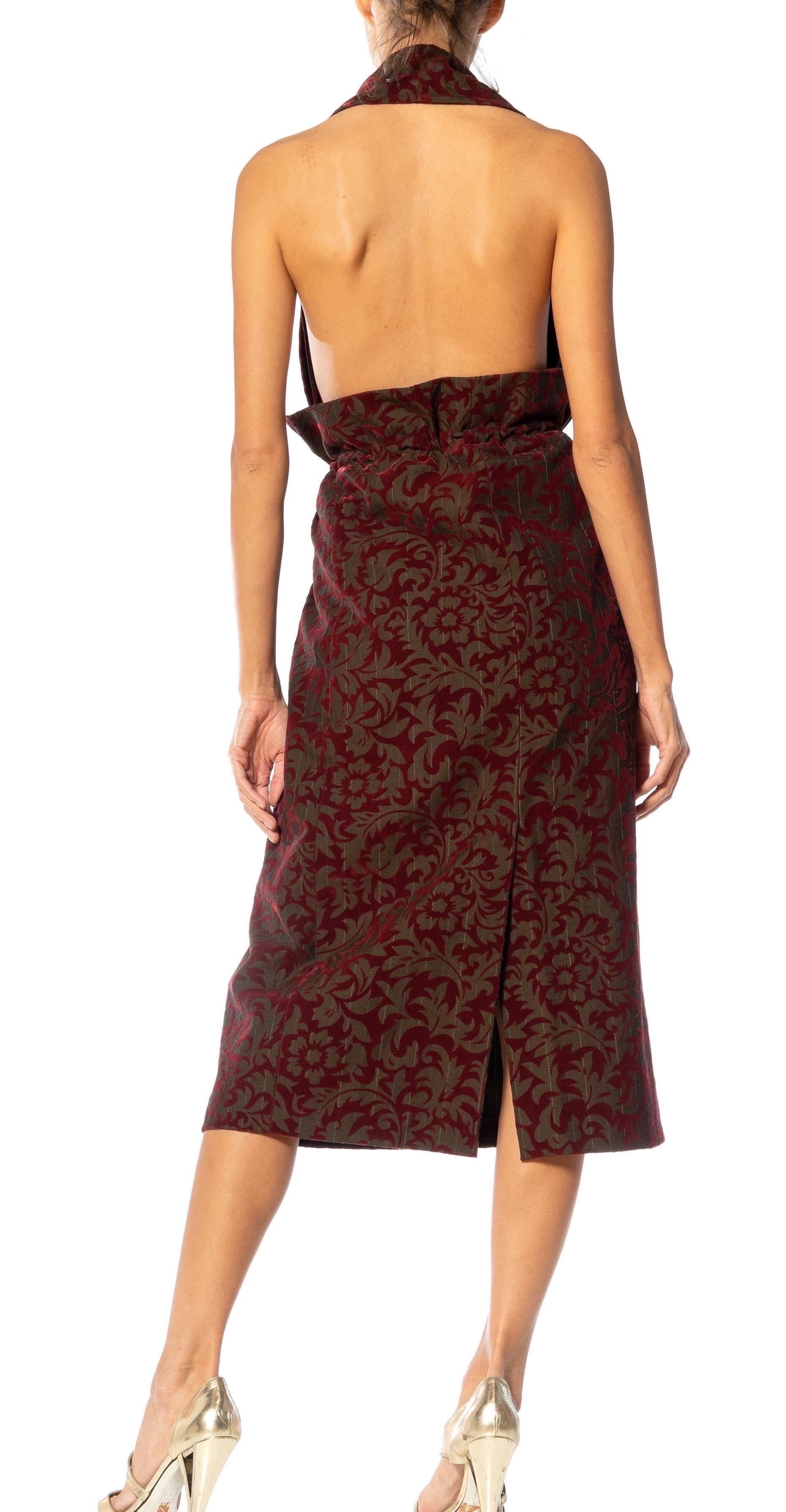 1990S COMME DES GARCONS Maroon & Brown Wool Flocked Velvet Skirt With Drawcord  For Sale 5