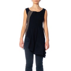 1990S COMME DES GARCONS Navy Blue & Gray Cashmere Ruffled Hem Sleeveless Dress