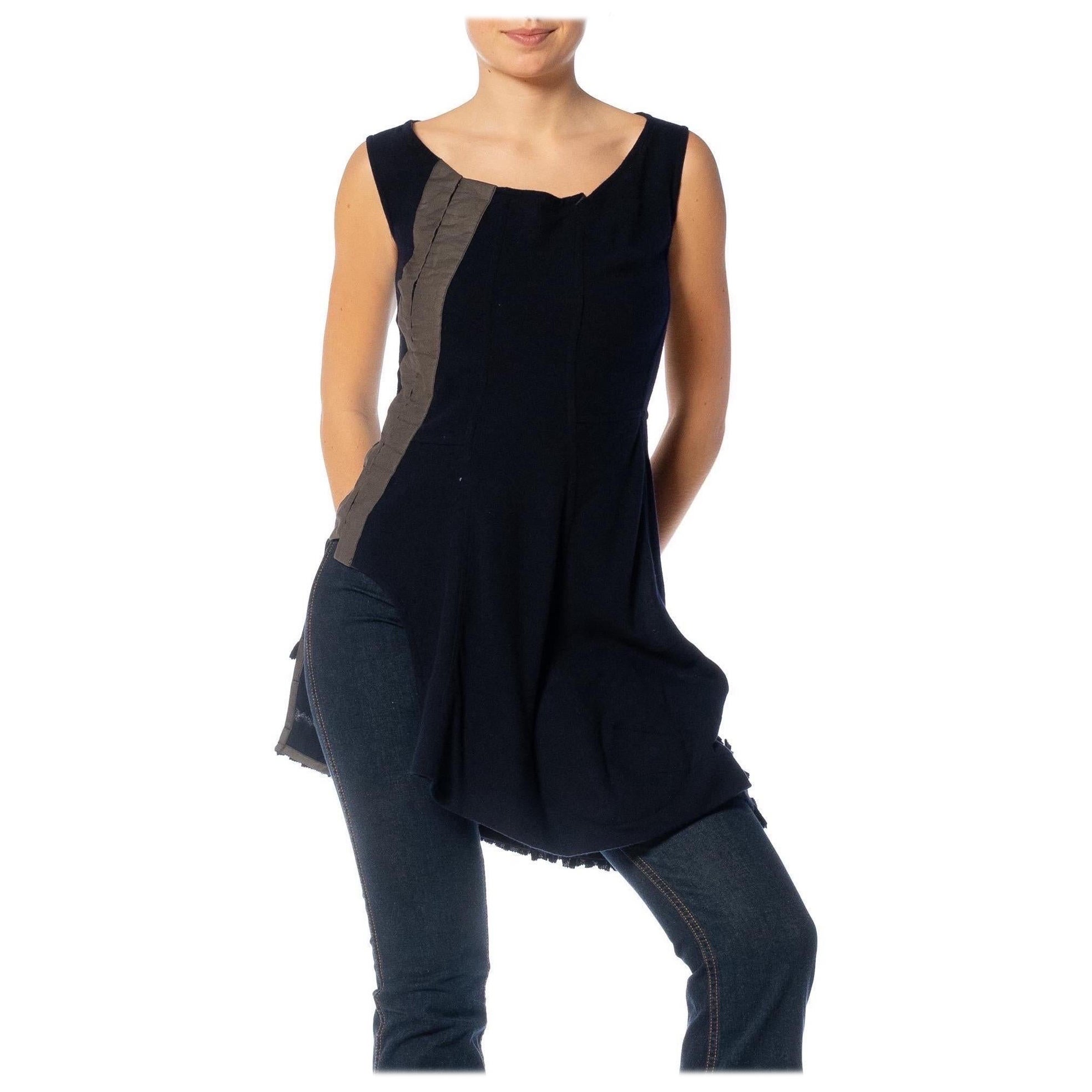 1990S COMME DES GARCONS Navy Blue & Gray Cashmere Ruffled Hem Sleeveless Dress