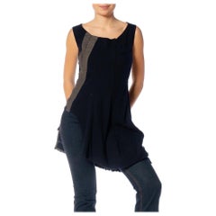 1990S COMME DES GARCONS Navy Blue & Gray Cashmere Ruffled Hem Sleeveless Dress