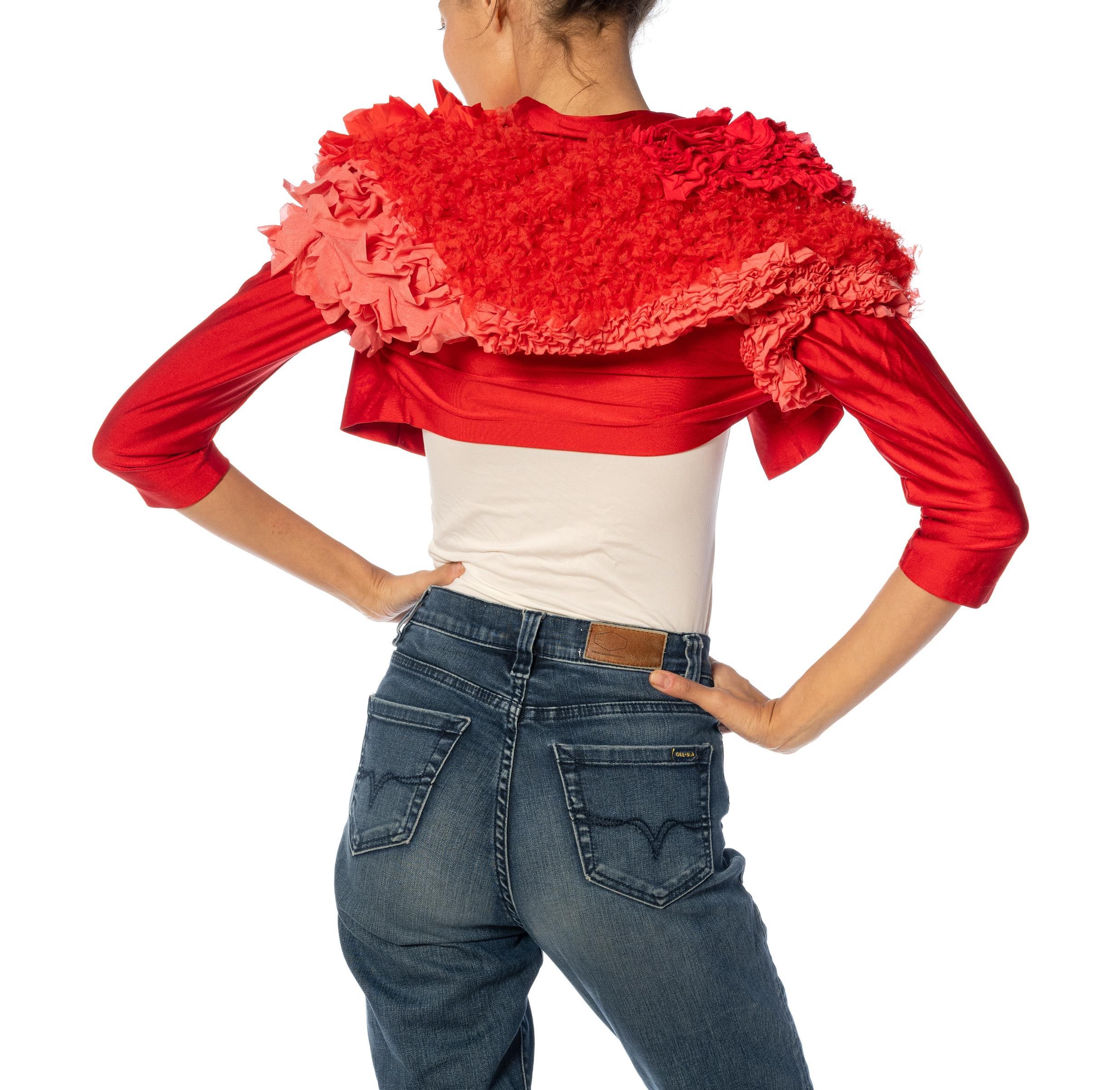 1990S COMME DES GARCONS Red Over-Dyed Poly/Lycra Cropped Jacket With Deconstruc For Sale 6