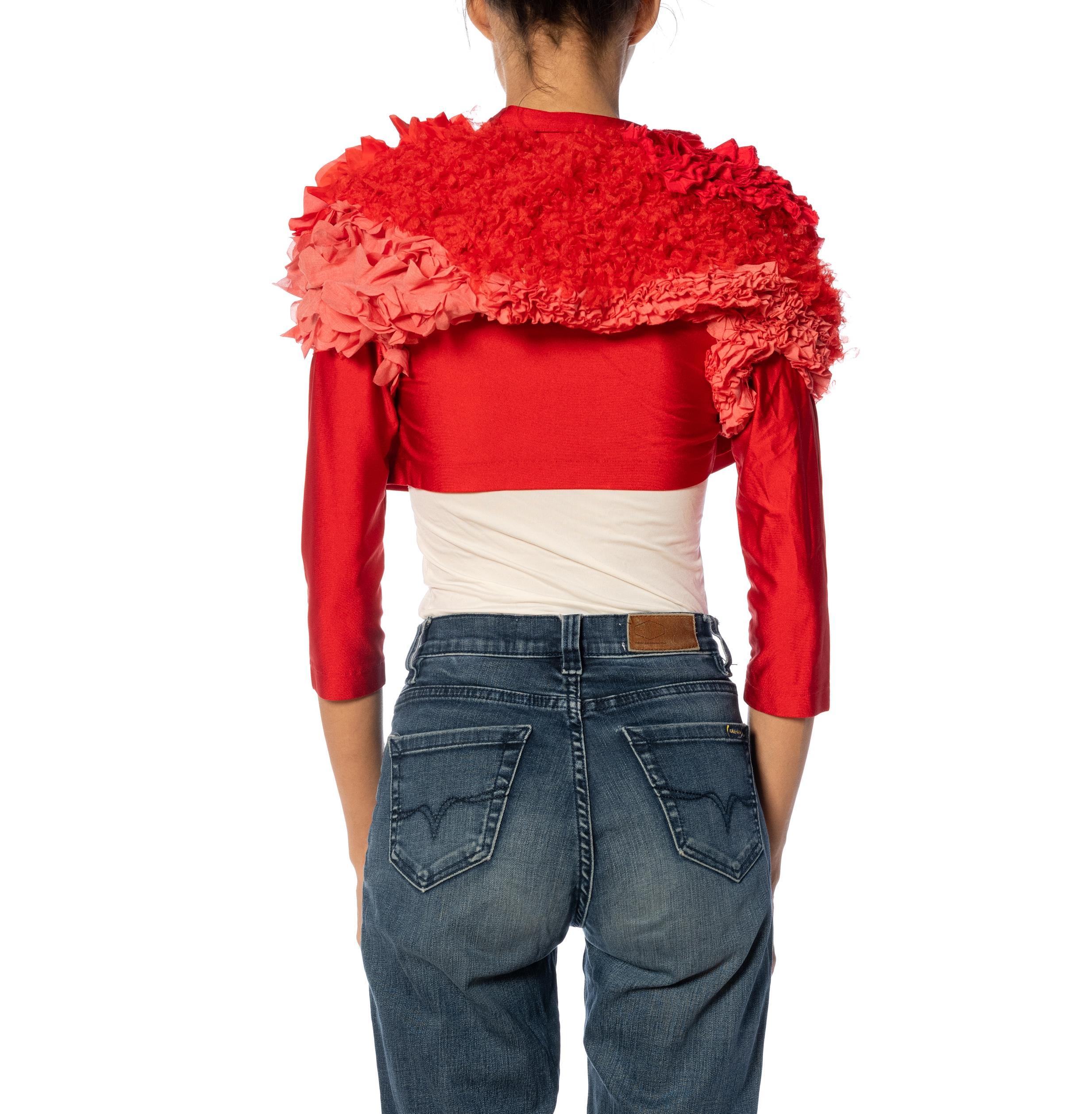 1990S COMME DES GARCONS Red Over-Dyed Poly/Lycra Cropped Jacket With Deconstruc For Sale 4