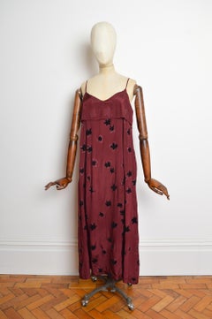 1990's Comme Des Garçons Vintage Burgundy Floral Satin Slip Dress