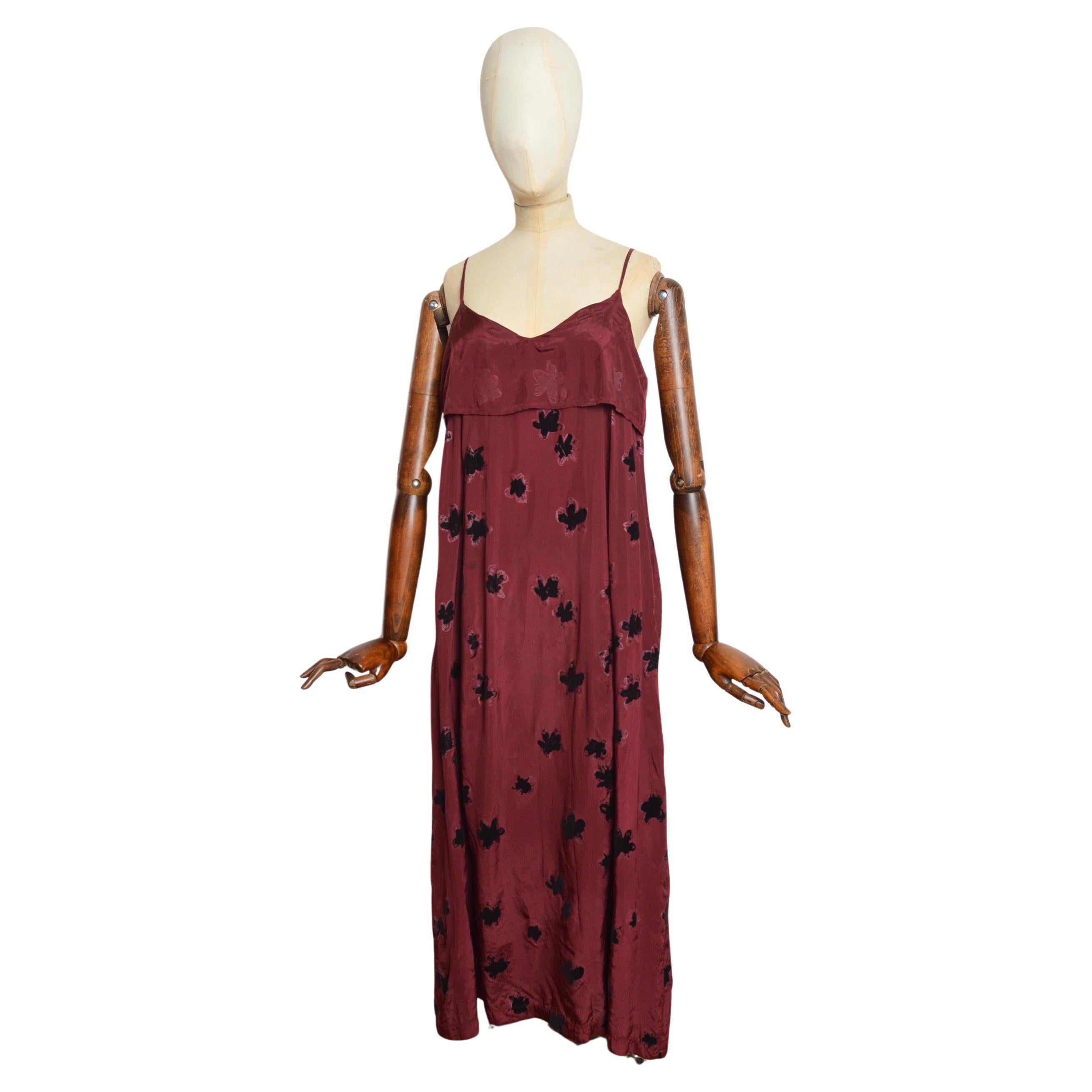 1990's Comme Des Garçons Vintage Burgundy Floral Satin Slip Dress