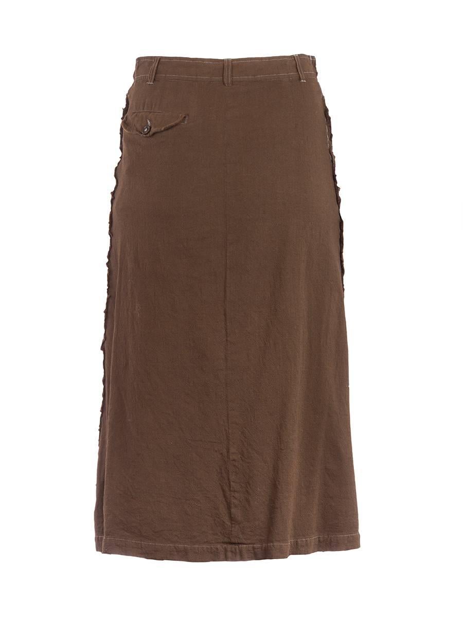 Brown 1990's Comme des Garçons Washed Wool Khaki Pencil Skirt For Sale