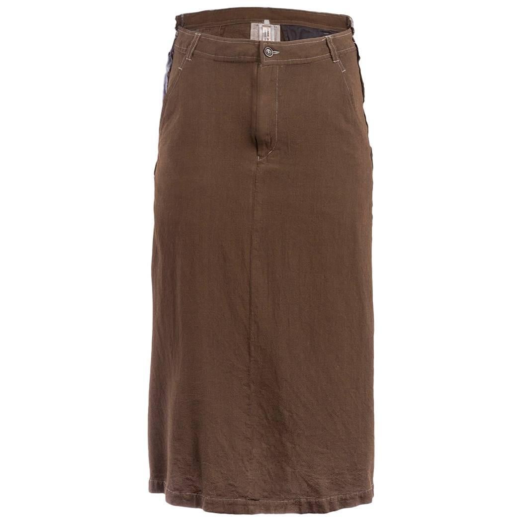 1990's Comme des Garçons Washed Wool Khaki Pencil Skirt For Sale