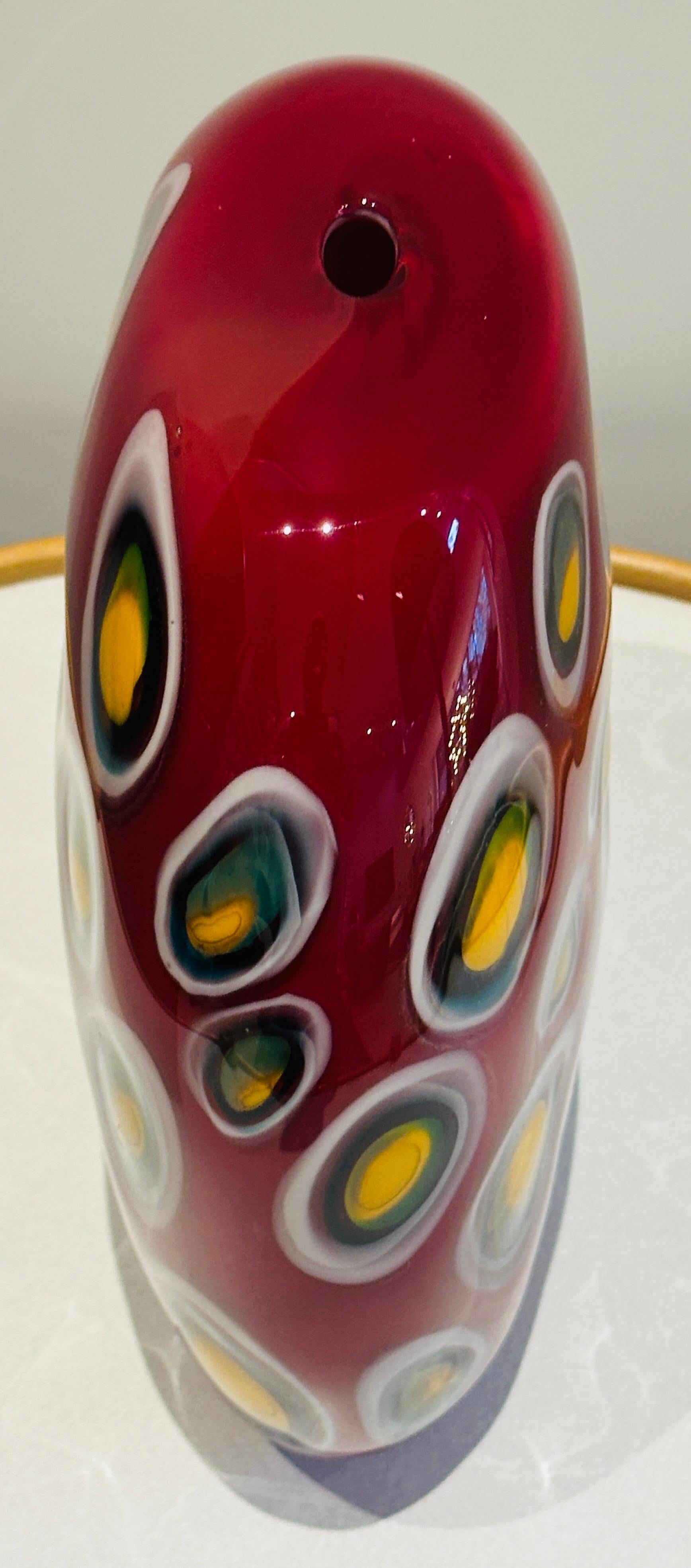 1990s Contemporary Decorative Handblown Colourful Art Glass Red Vase For Sale 4
