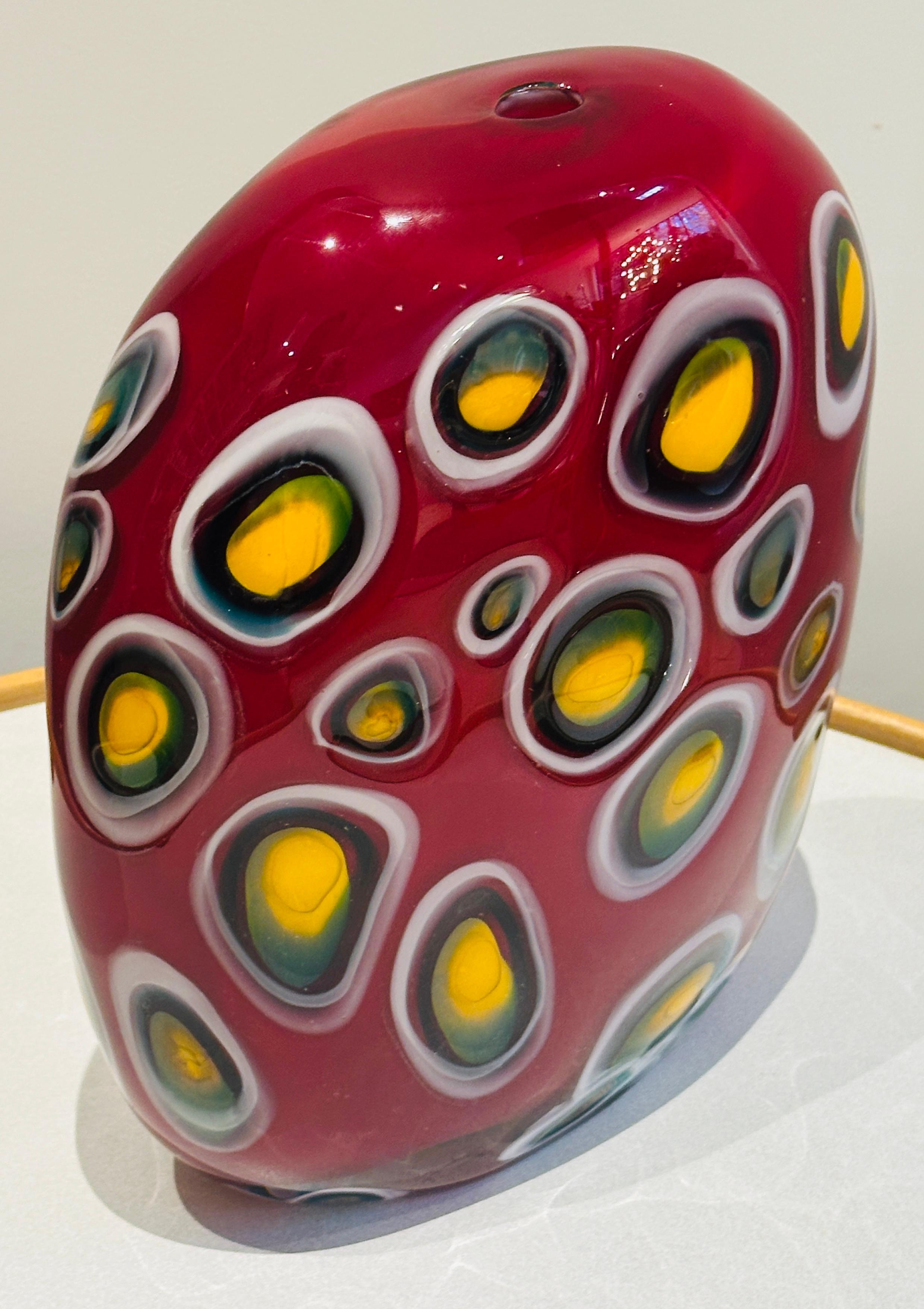 1990s Contemporary Decorative Handblown Colourful Art Glass Red Vase For Sale 5