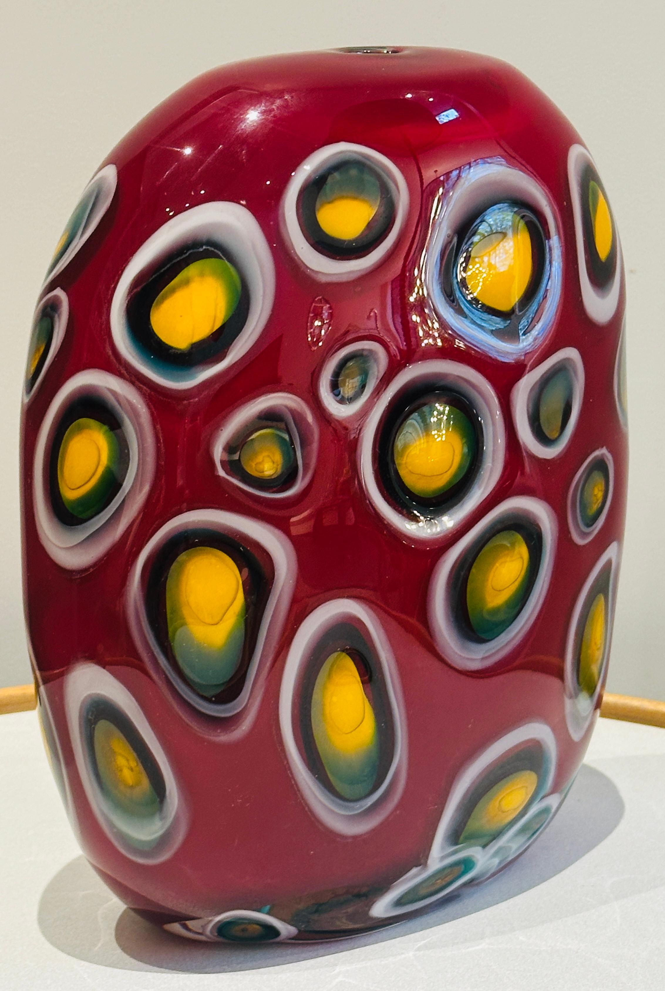 1990s Contemporary Decorative Handblown Colourful Art Glass Red Vase For Sale 6
