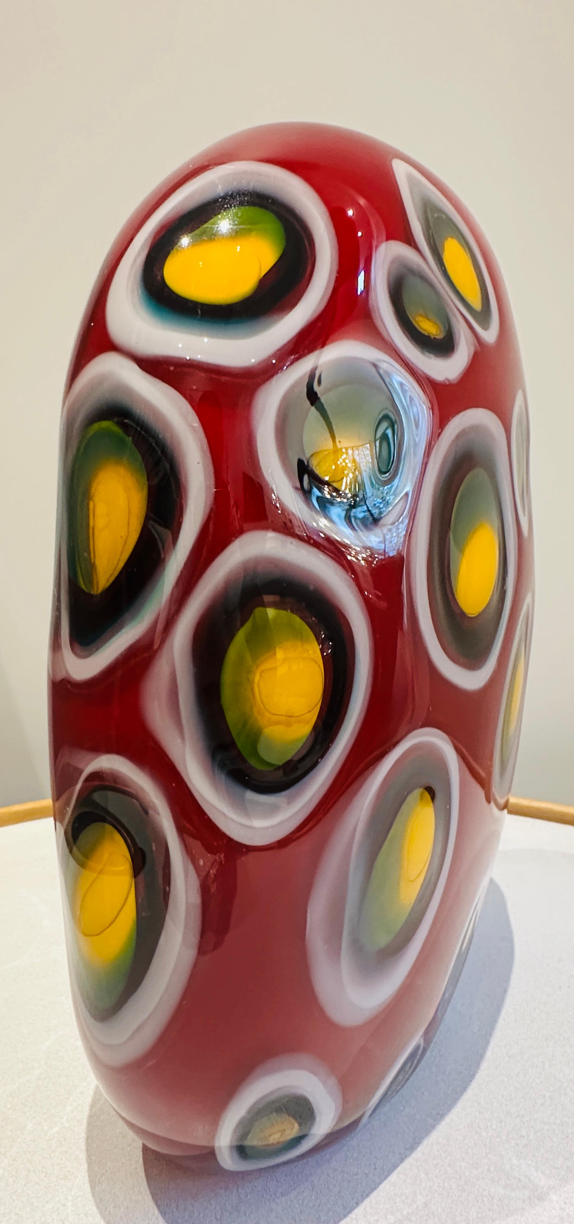 1990s Contemporary Decorative Handblown Colourful Art Glass Red Vase For Sale 7