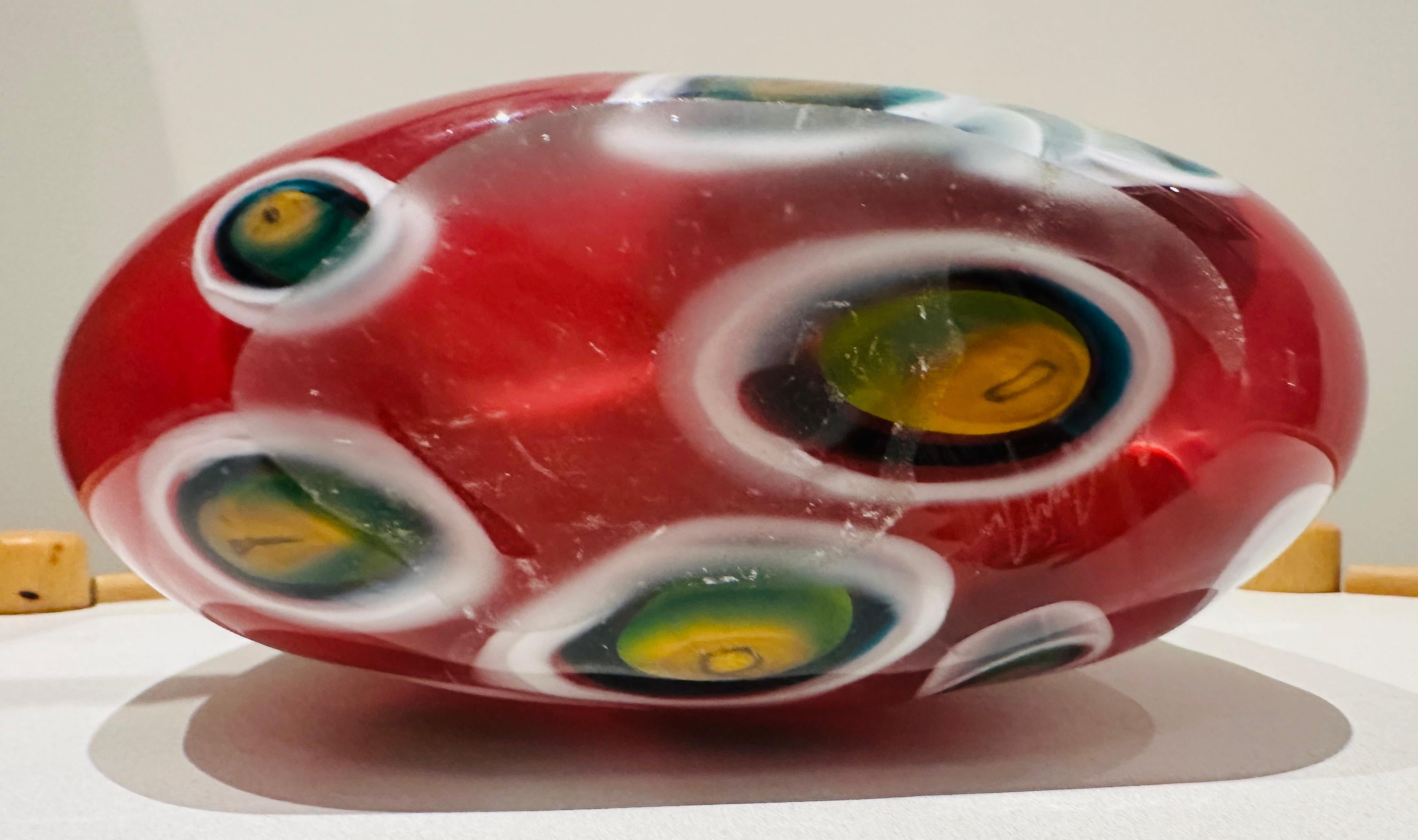 1990s Contemporary Decorative Handblown Colourful Art Glass Red Vase For Sale 10