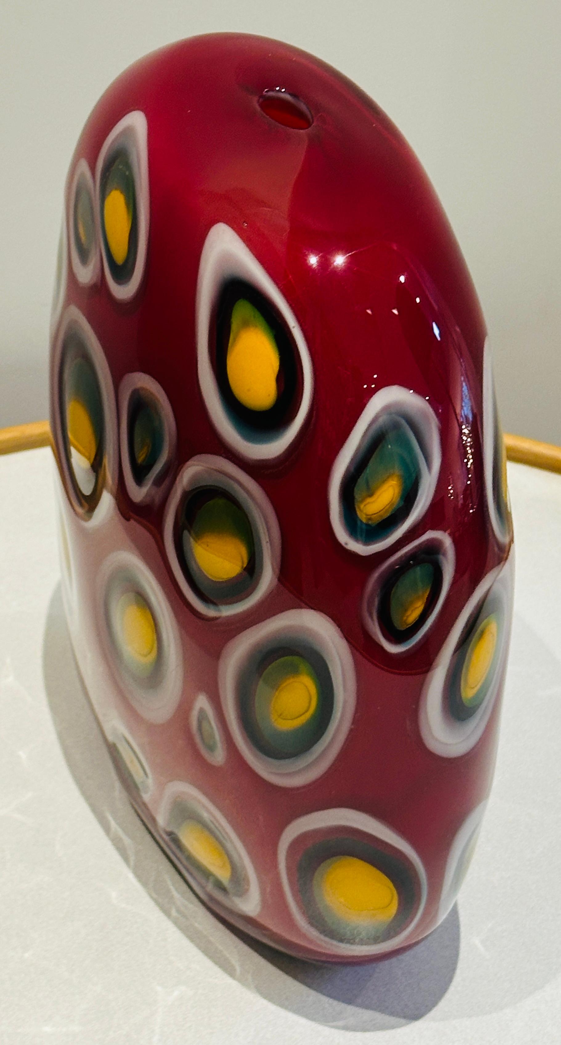 1990s Contemporary Decorative Handblown Colourful Art Glass Red Vase For Sale 3