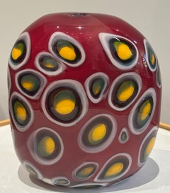 1990s Contemporary Decorative Handblown Colourful Art Glass Red Vase