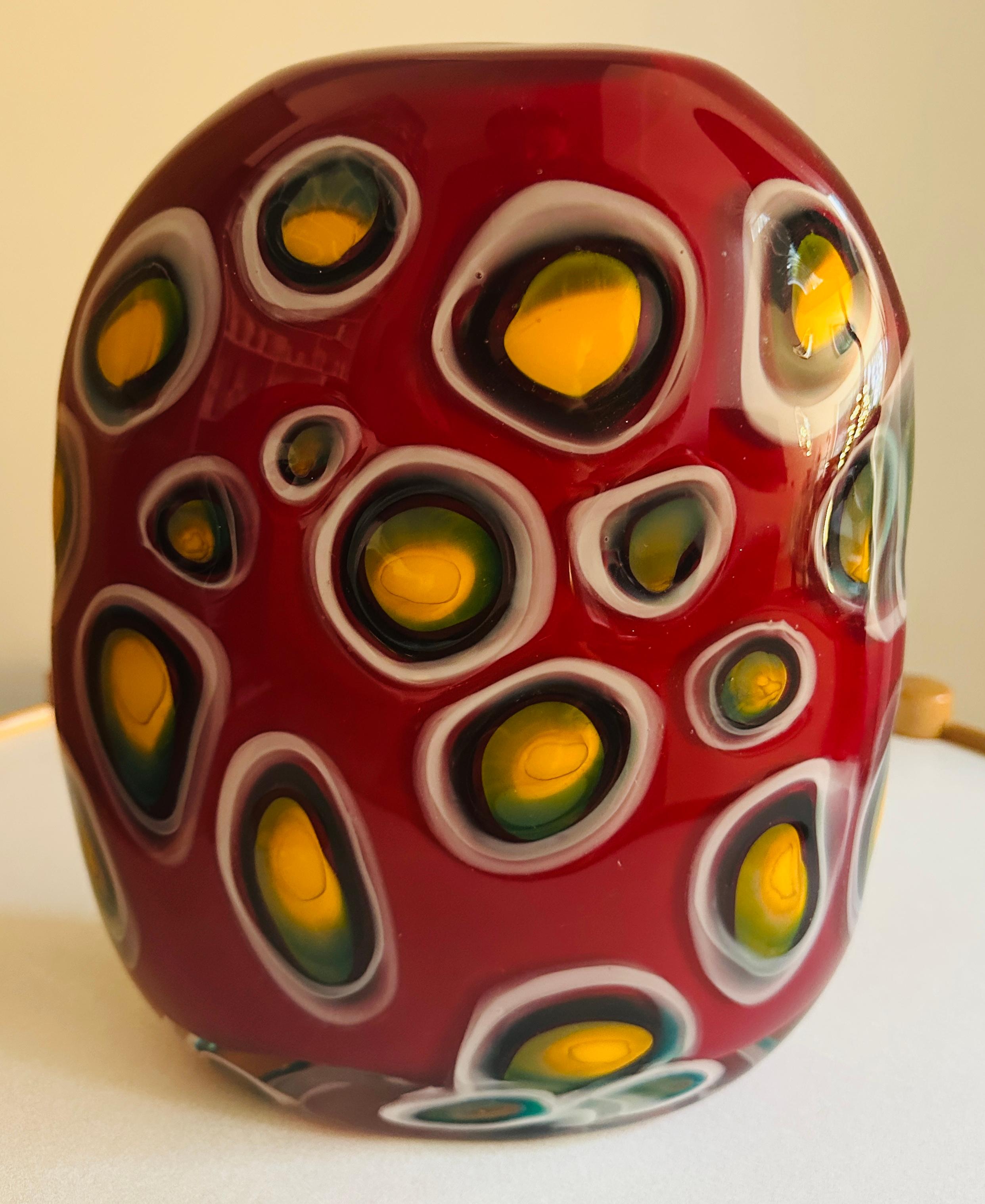 Mid-Century Modern 1990s Contemporary Decorative Handblown Colourful Art Glass Red Vase For Sale