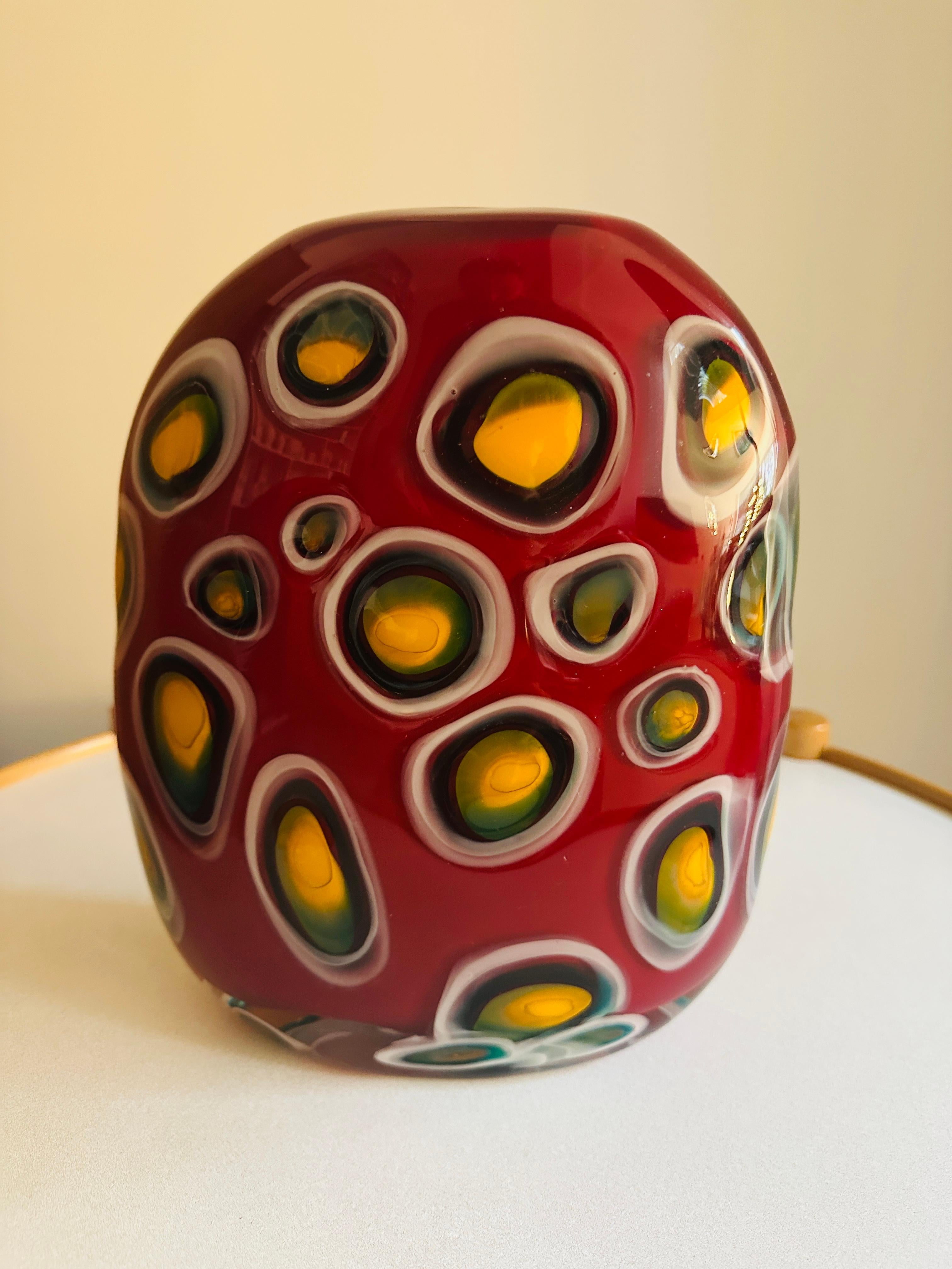 North American 1990s Contemporary Decorative Handblown Colourful Art Glass Red Vase For Sale