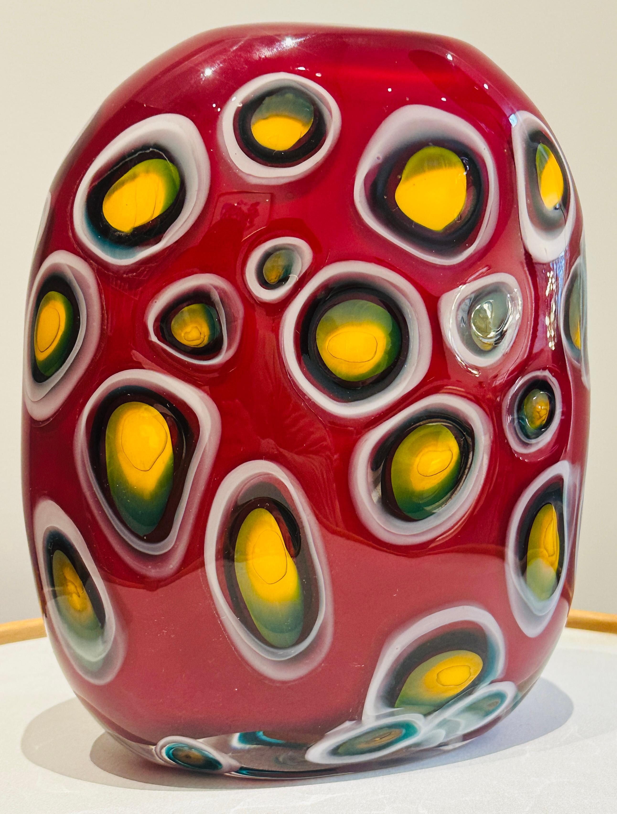 Late 20th Century 1990s Contemporary Decorative Handblown Colourful Art Glass Red Vase For Sale