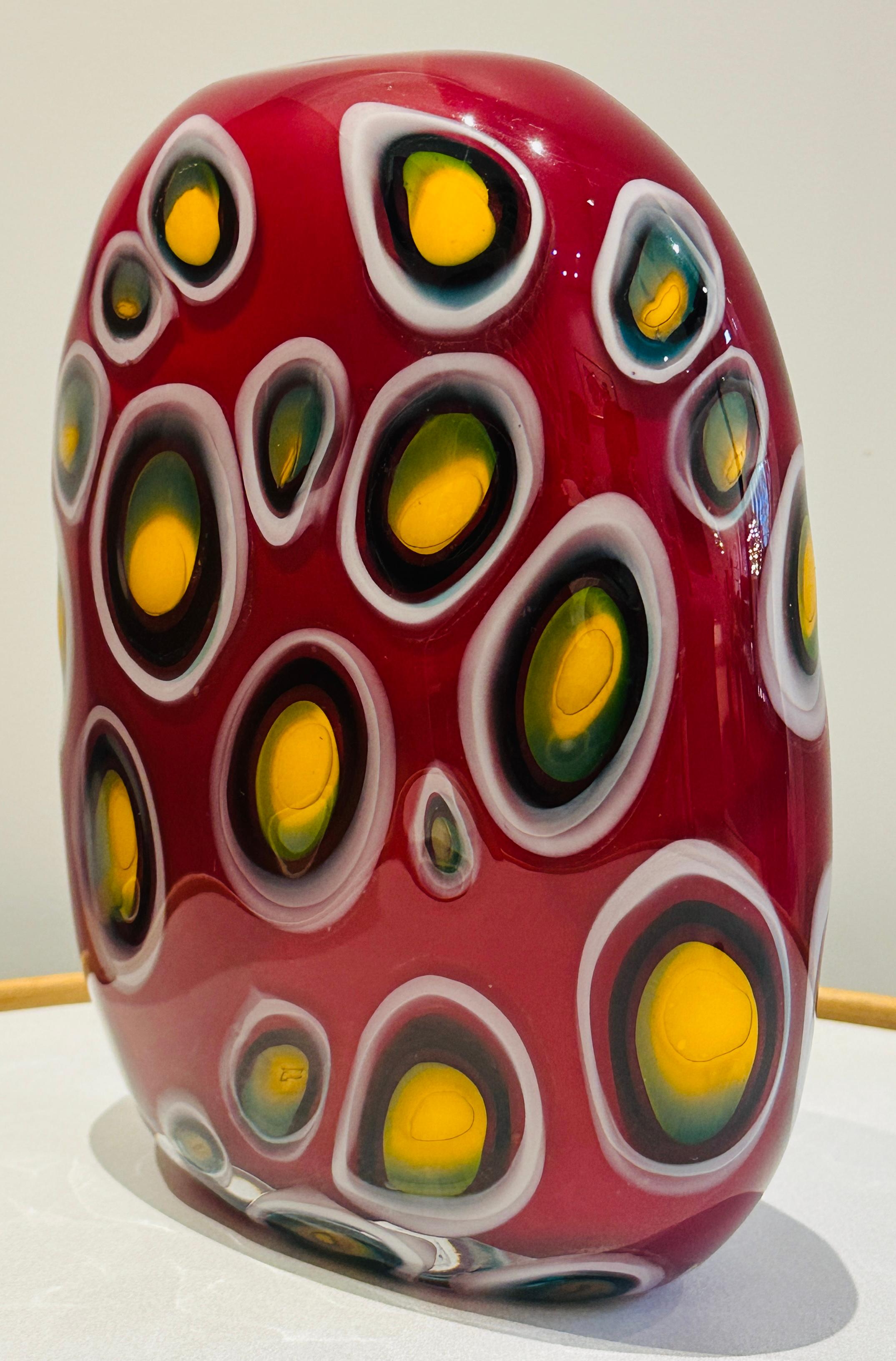 1990s Contemporary Decorative Handblown Colourful Art Glass Red Vase For Sale 1