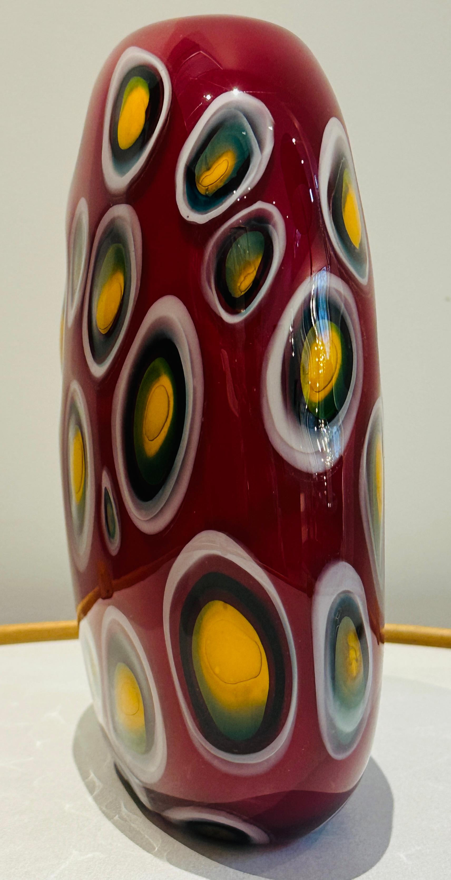 1990s Contemporary Decorative Handblown Colourful Art Glass Red Vase For Sale 2