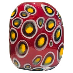 1990s Contemporary Decorative Handblown Colourful Art Glass Red Vase