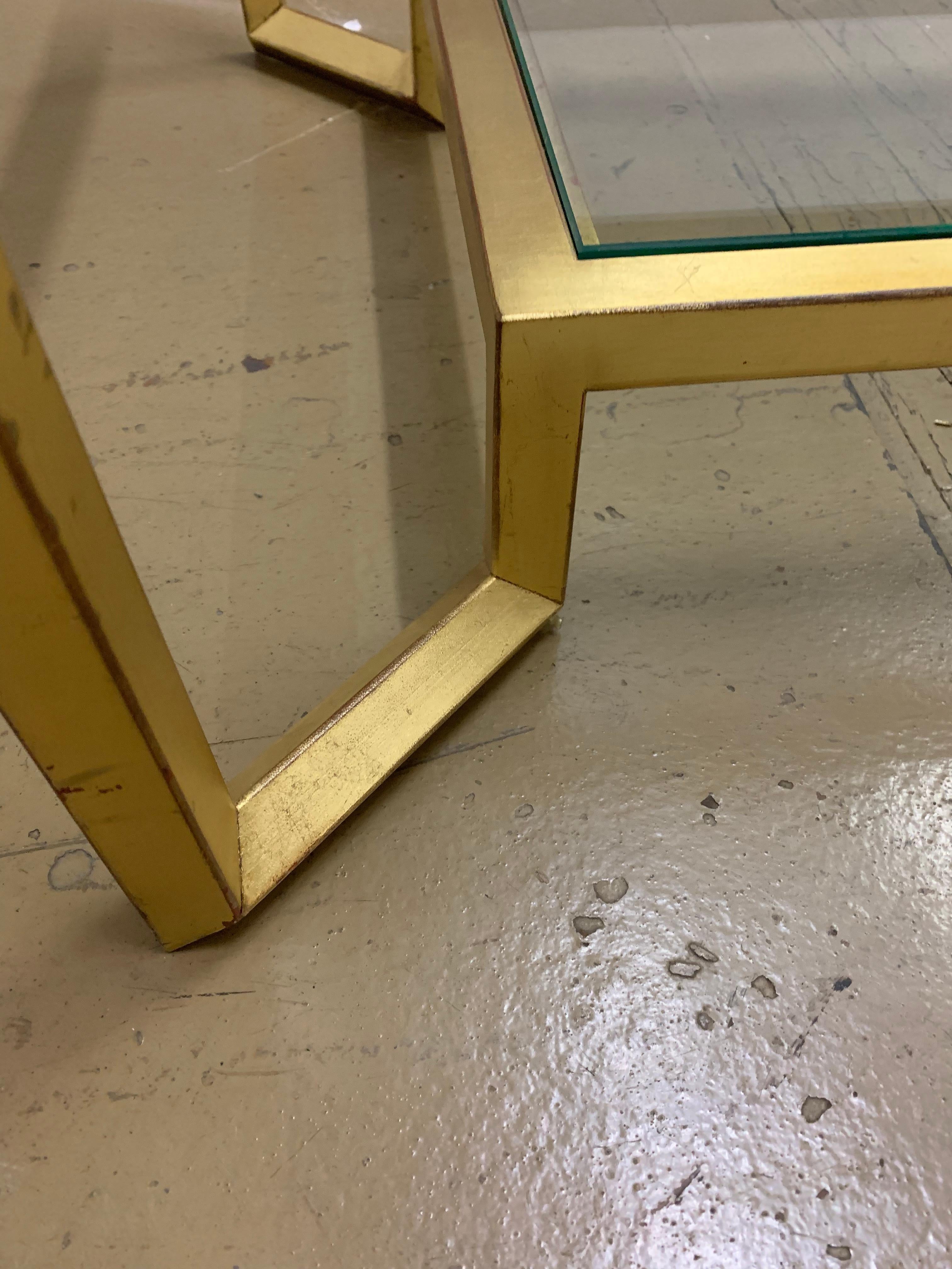 1990s Contemporary Gold and Glass Two-Tier Coffee Table For Sale 3