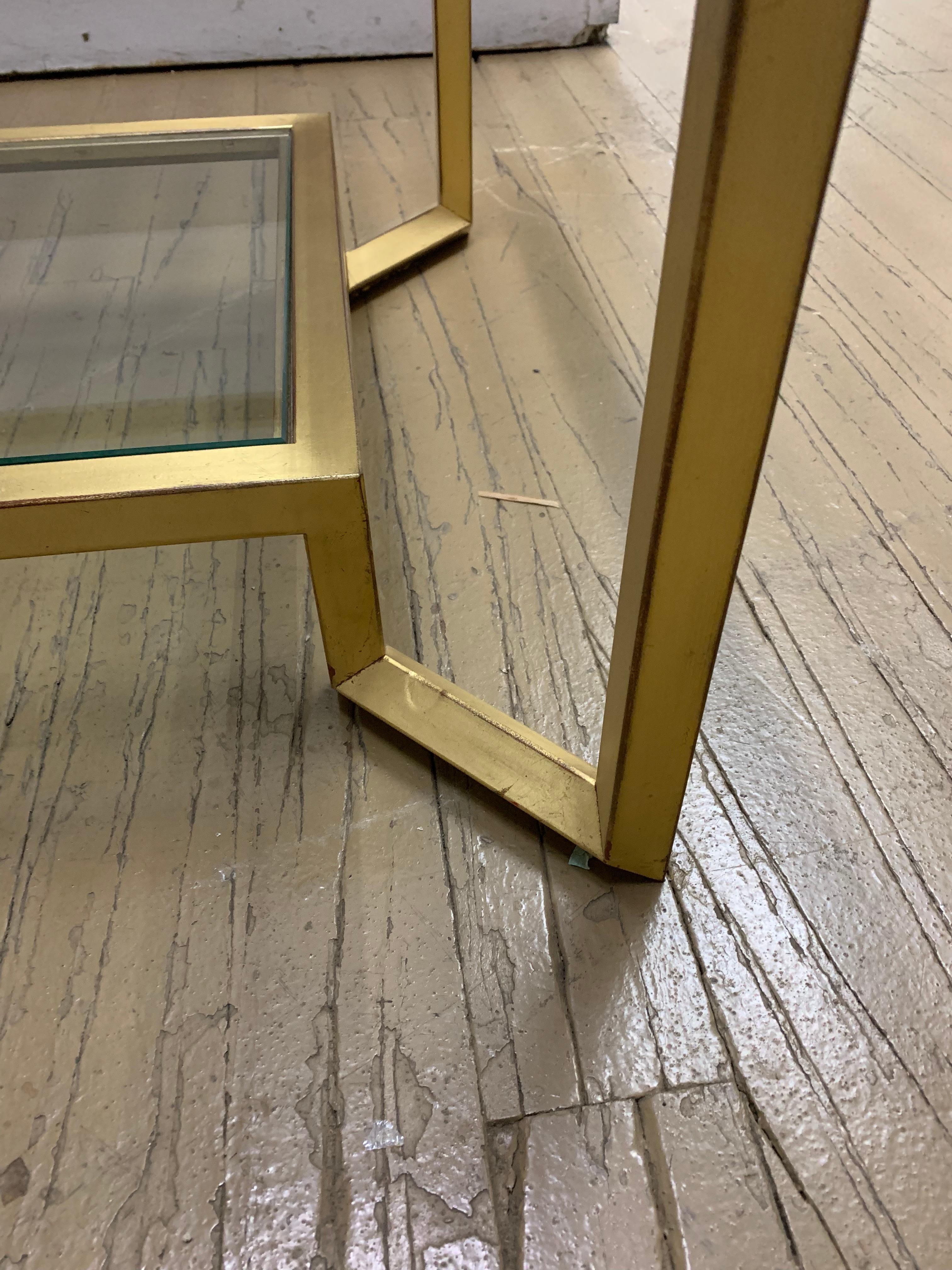 1990s Contemporary Gold and Glass Two-Tier Coffee Table For Sale 4