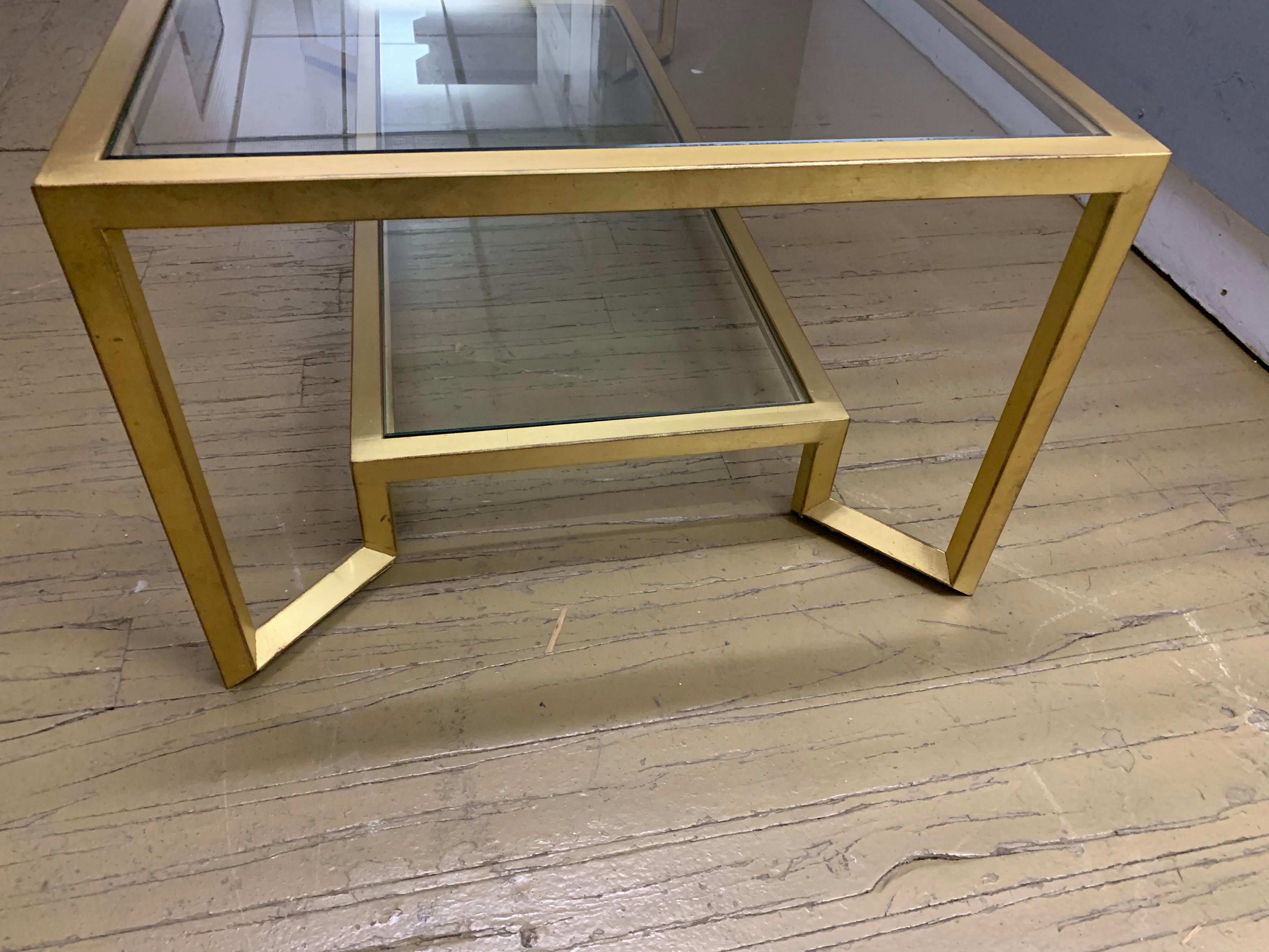 1990s Contemporary Gold and Glass Two-Tier Coffee Table For Sale 5