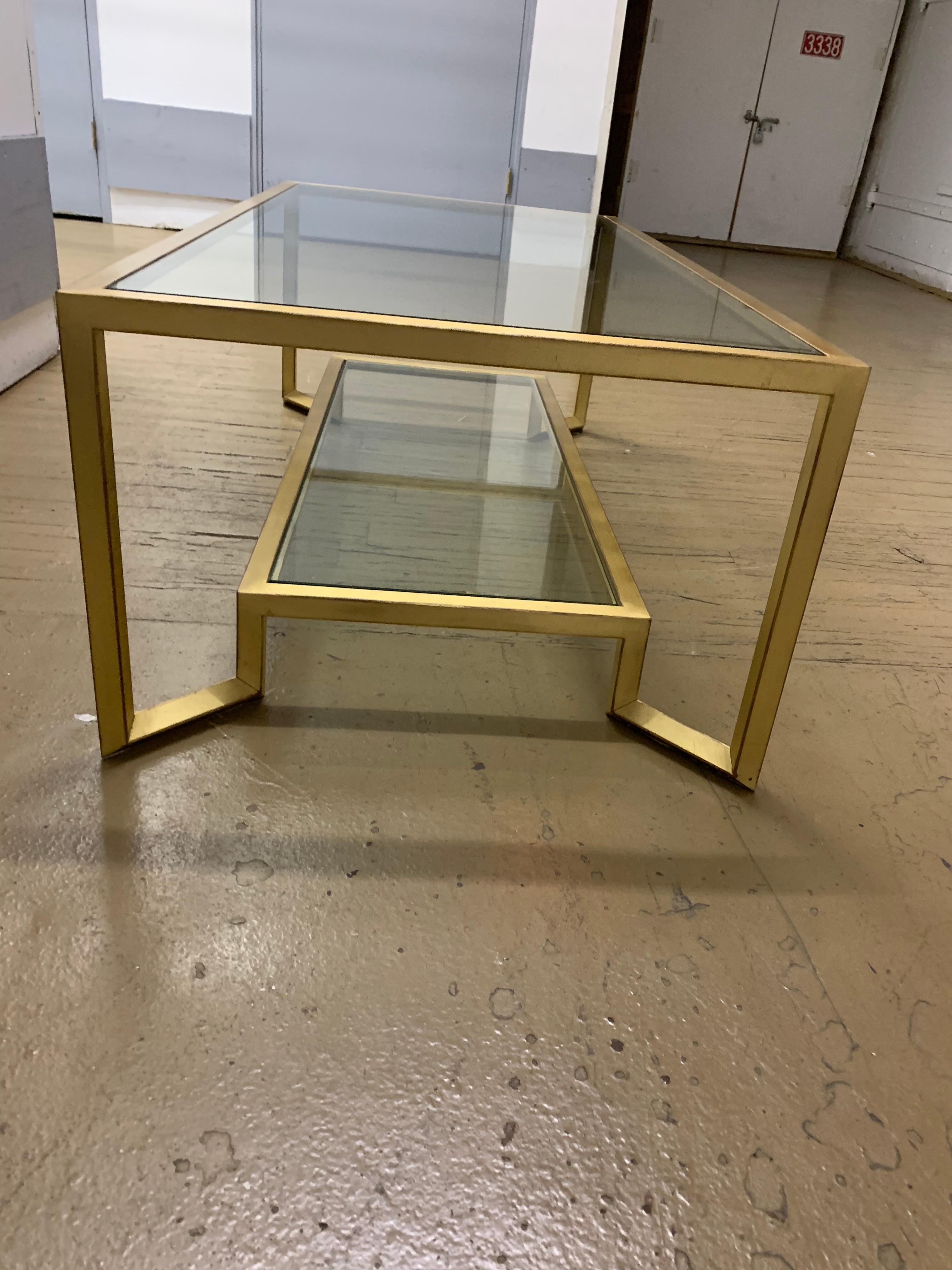 20th Century 1990s Contemporary Gold and Glass Two-Tier Coffee Table For Sale