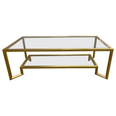 1990s Contemporary Gold and Glass Two-Tier Coffee Table