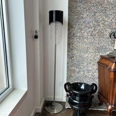 1990s Contemporary Italian Floor Lamp with Black Shade and Crystal Drops