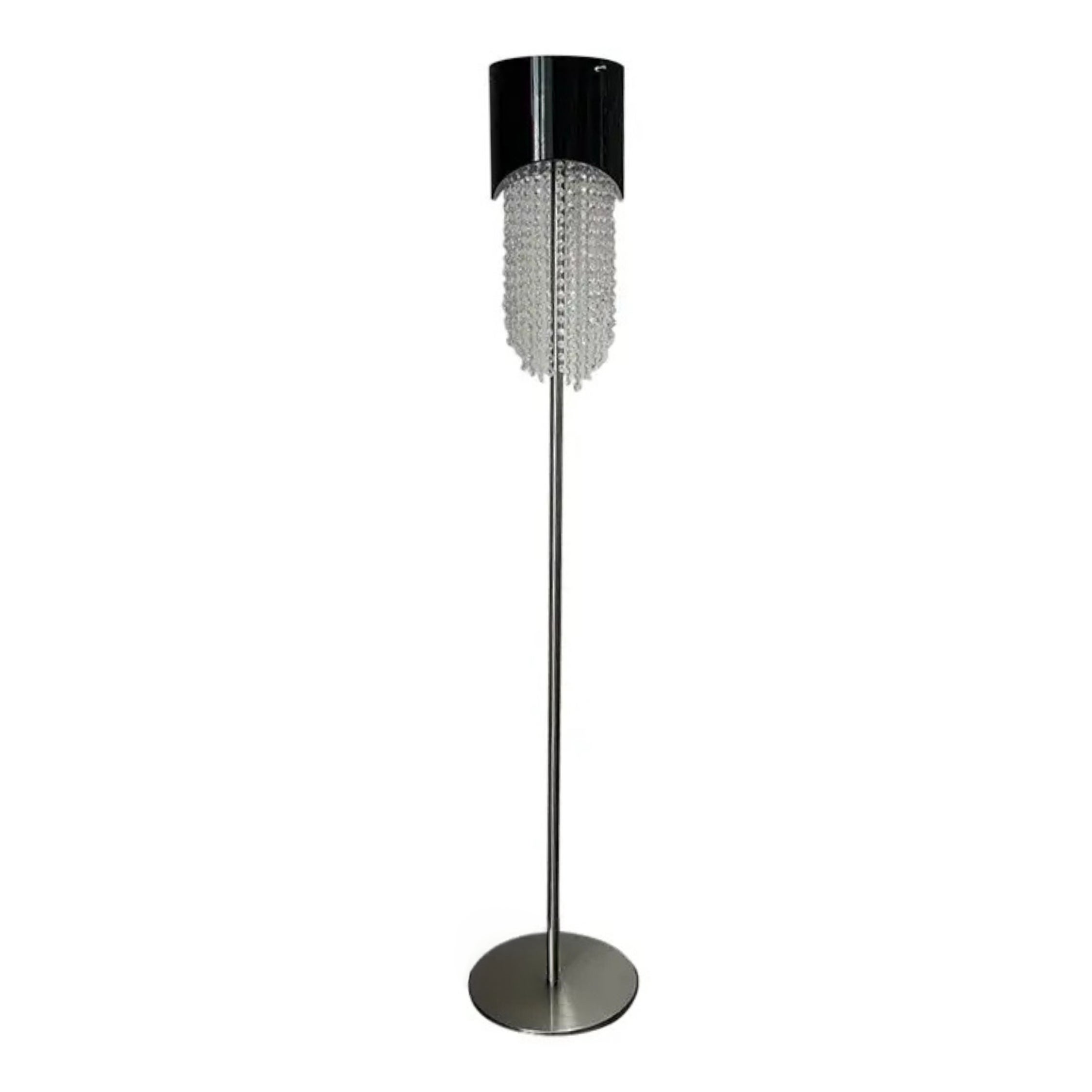1990s Contemporary Italian Floor Lamp – Black Shade & Crystal Drops For Sale