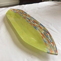 1990s Contemporary Lime and Multi-Colored Boat-Shaped Art Glass Dish, Canada