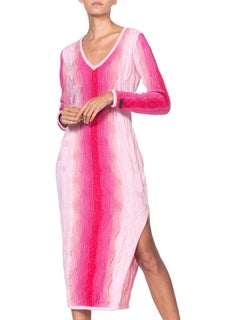 1990S COOGI Hot Pink Cotton Knit Ombré Sweater Dress