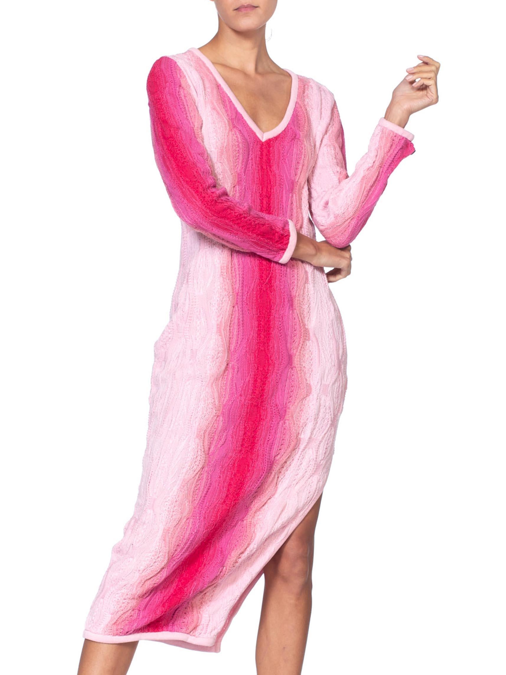 Women's 1990S COOGI Hot Pink Cotton Knit Ombré Sweater Dress