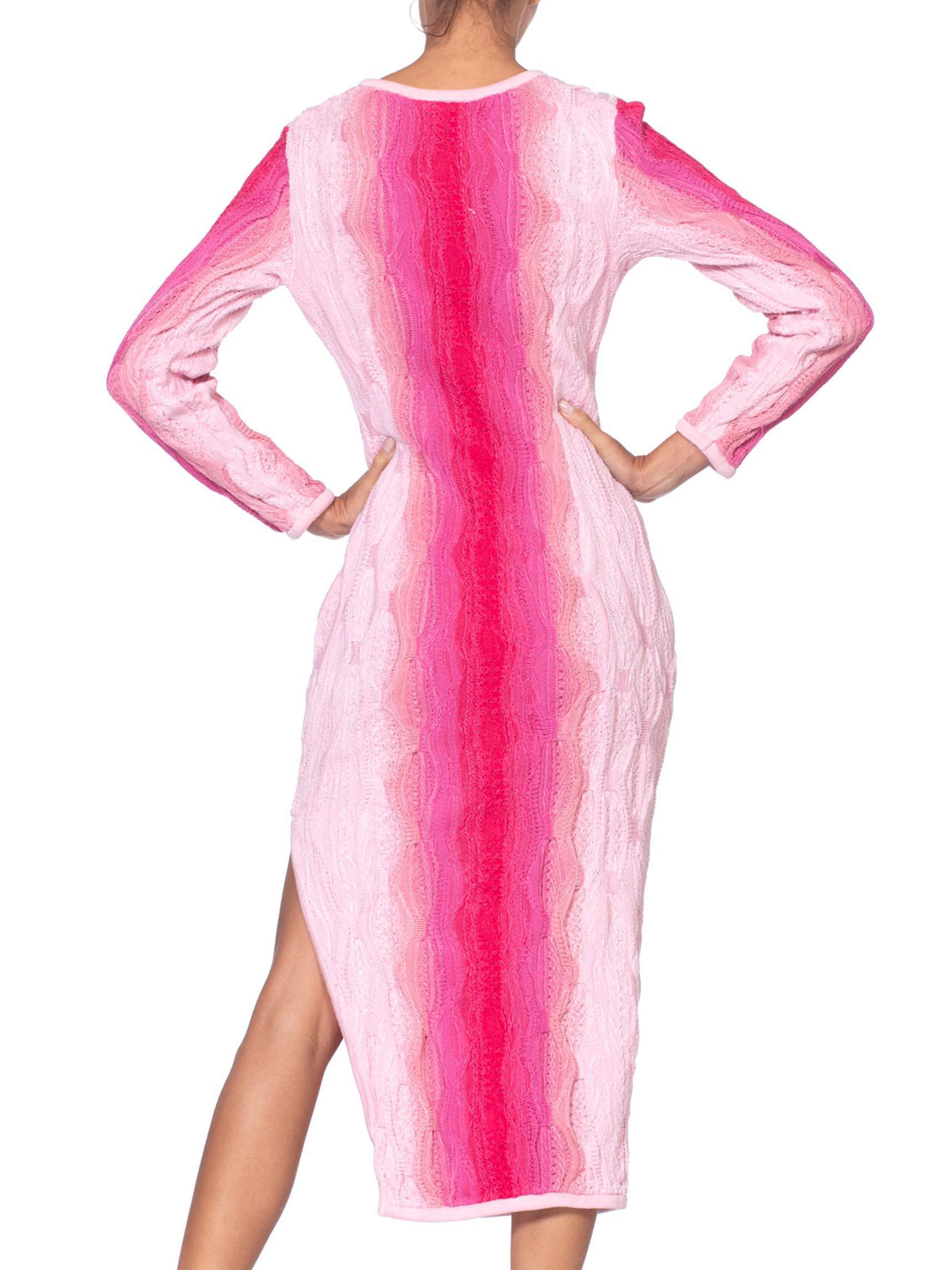 1990S COOGI Hot Pink Cotton Knit Ombré Sweater Dress 1