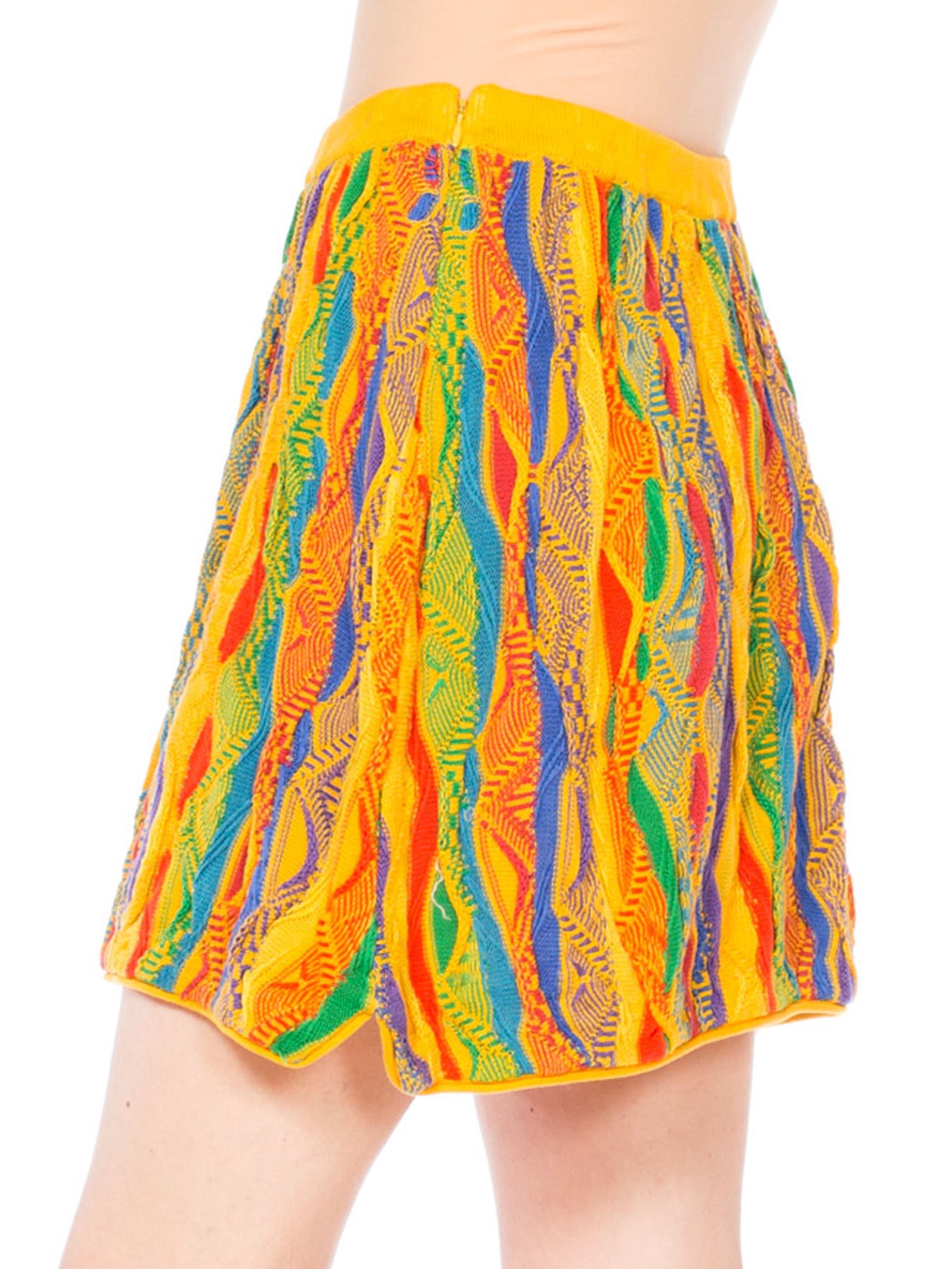 1990S COOGI Multicolor Yellow Knit Elastic Waist Mini Skirt 4