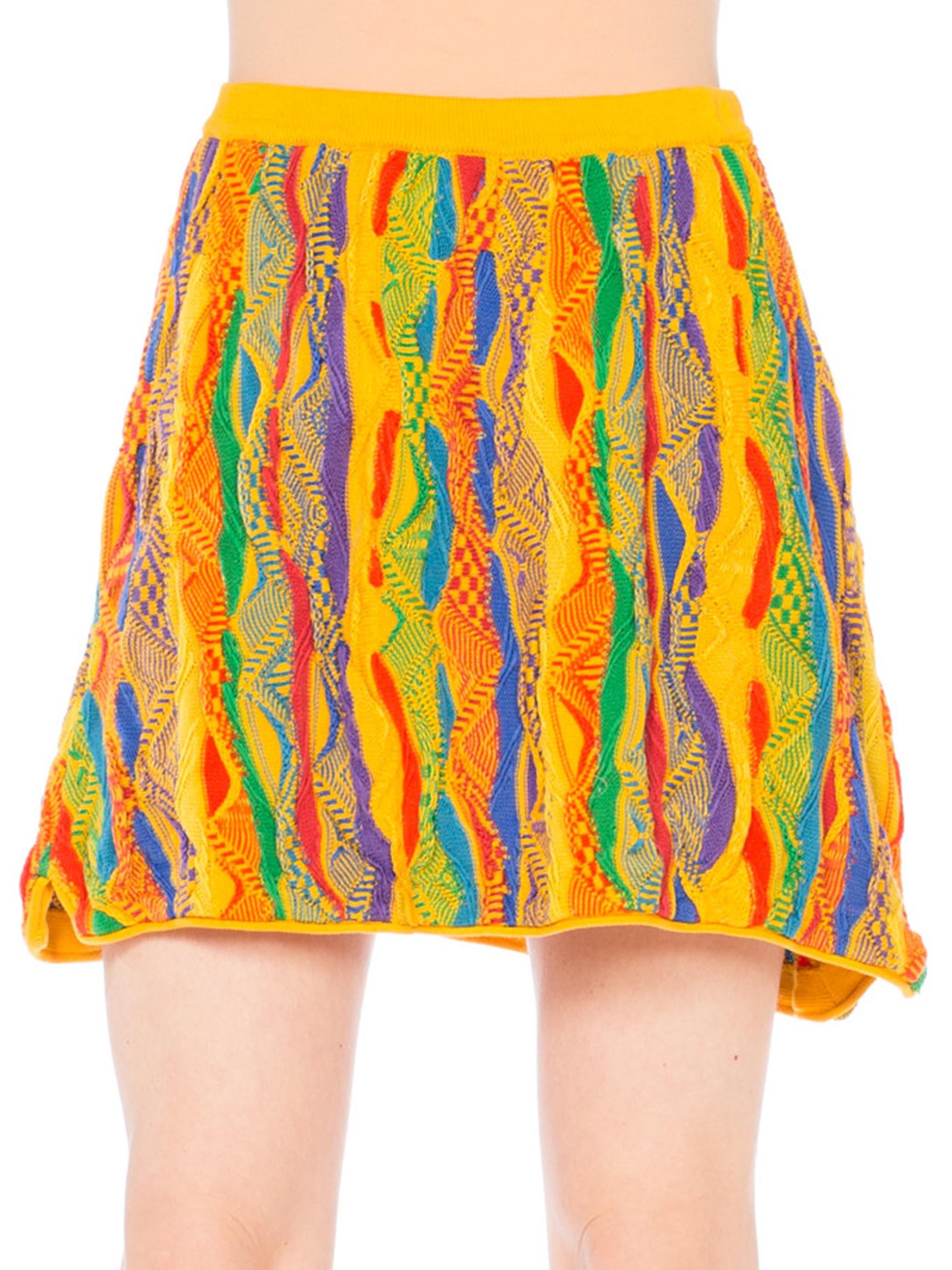 1990S COOGI Multicolor Yellow Knit Elastic Waist Mini Skirt 5