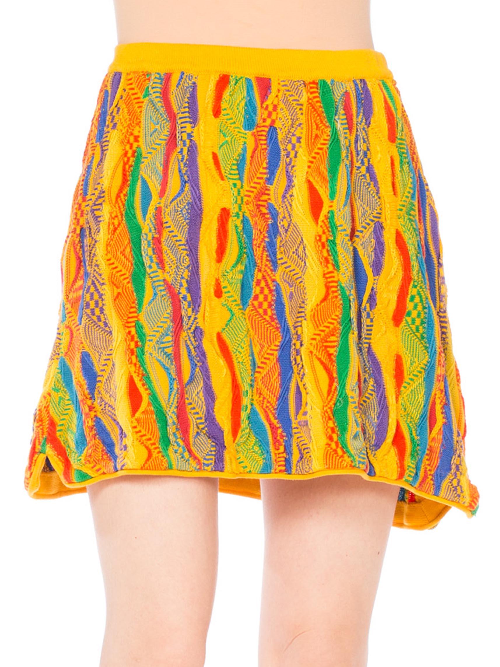 1990S COOGI Multicolor Yellow Knit Elastic Waist Mini Skirt 6