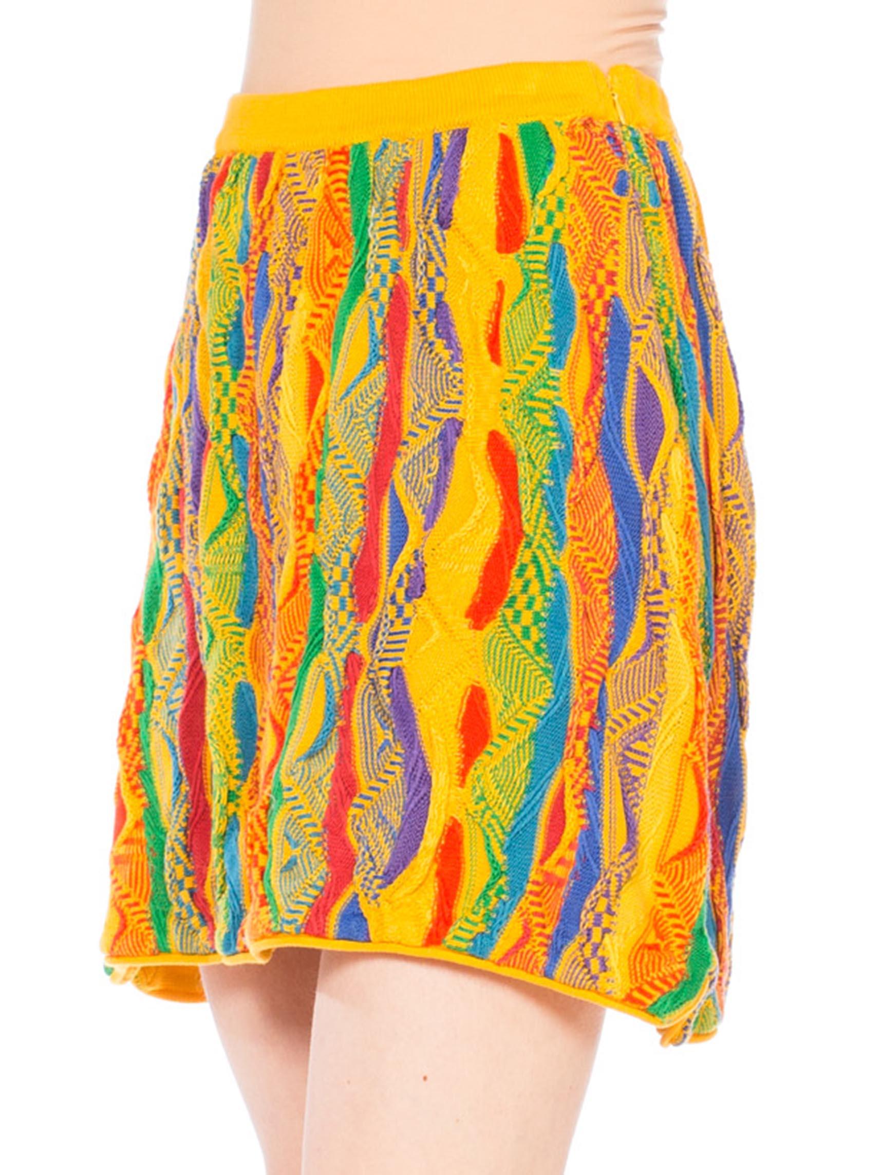 Women's 1990S COOGI Multicolor Yellow Knit Elastic Waist Mini Skirt
