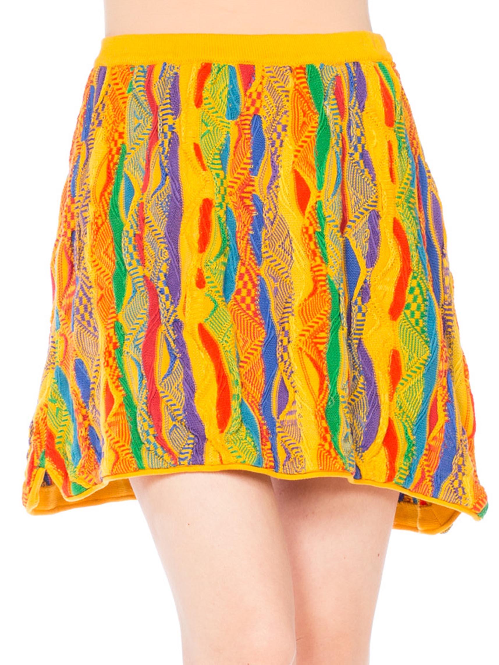 1990S COOGI Multicolor Yellow Knit Elastic Waist Mini Skirt 2